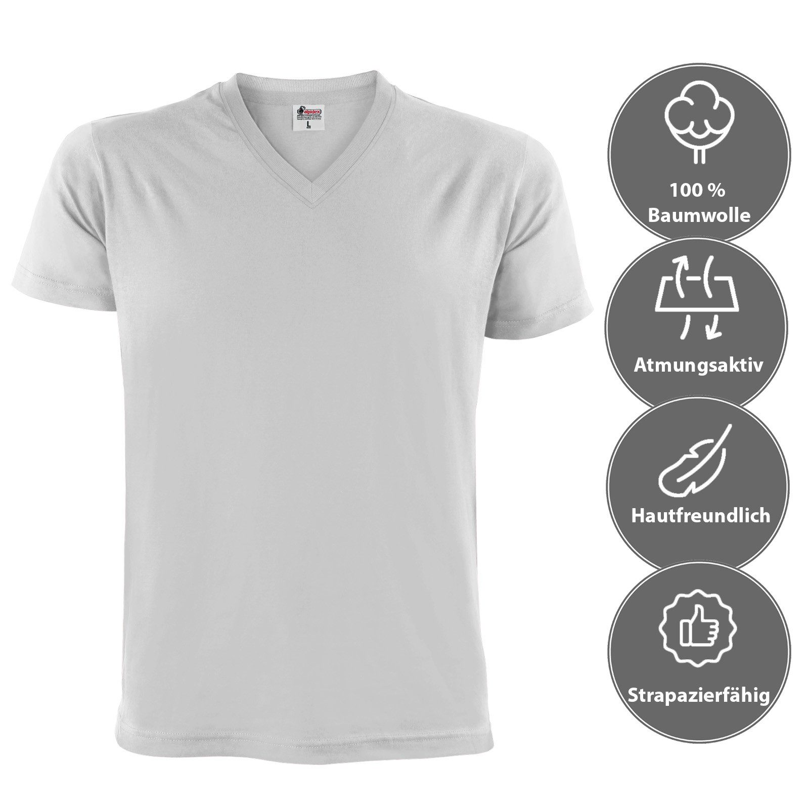 ALPIDEX V-Shirt T-Shirts Herren 5er Set V-Ausschnitt – verschiedene Größen und Farben – Bild 2 von 5
