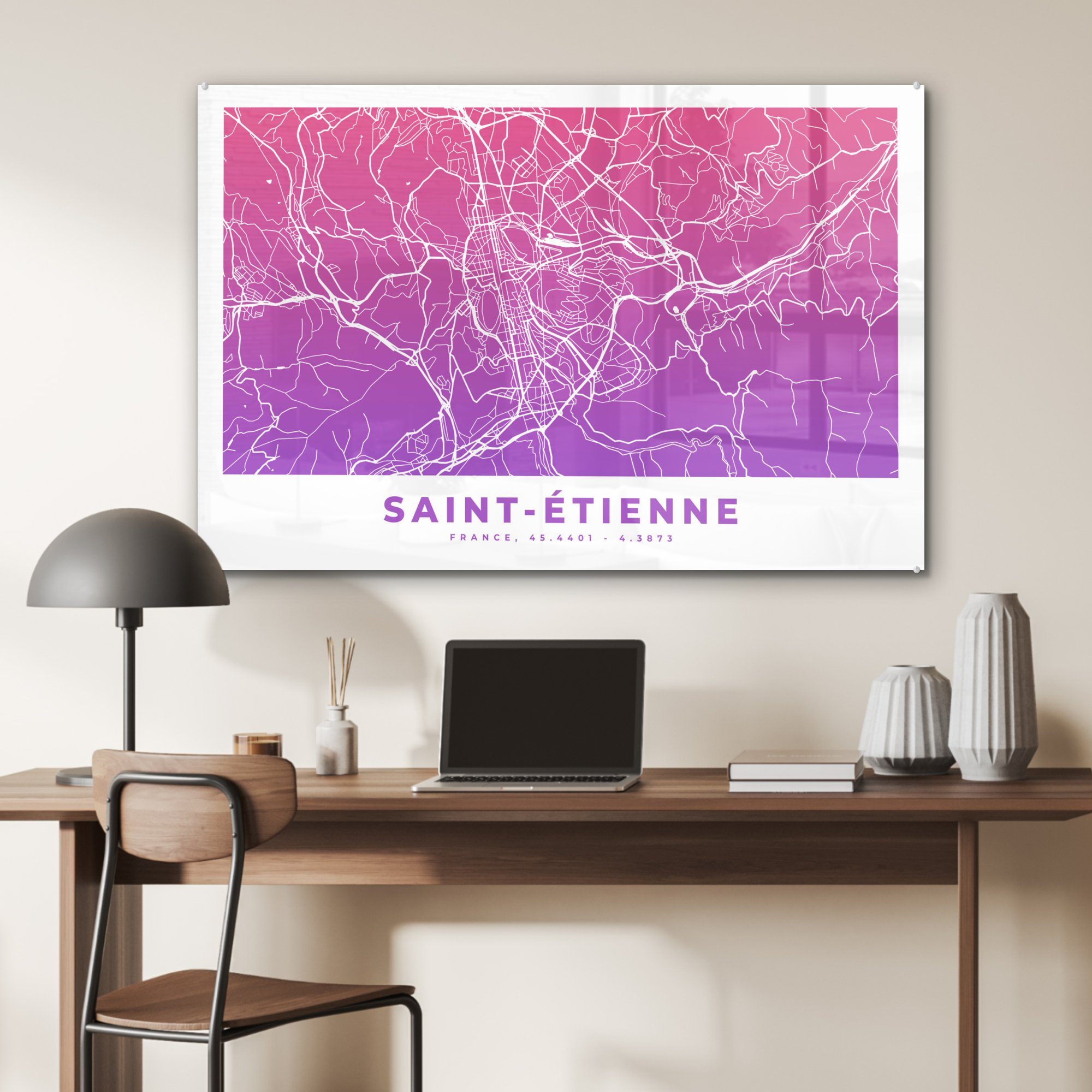 Acrylglasbild Frankreich Schlafzimmer St), - Saint Wohnzimmer - & (1 Stadtplan, MuchoWow Étienne Acrylglasbilder