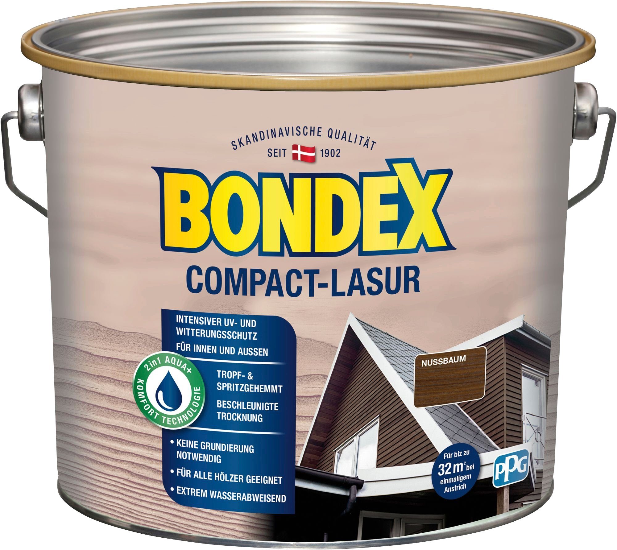 Bondex Holzschutzlasur COMPACT-LASUR, intensiver UV- & Witterungsschutz, extrem wasserabweisend nussbaum