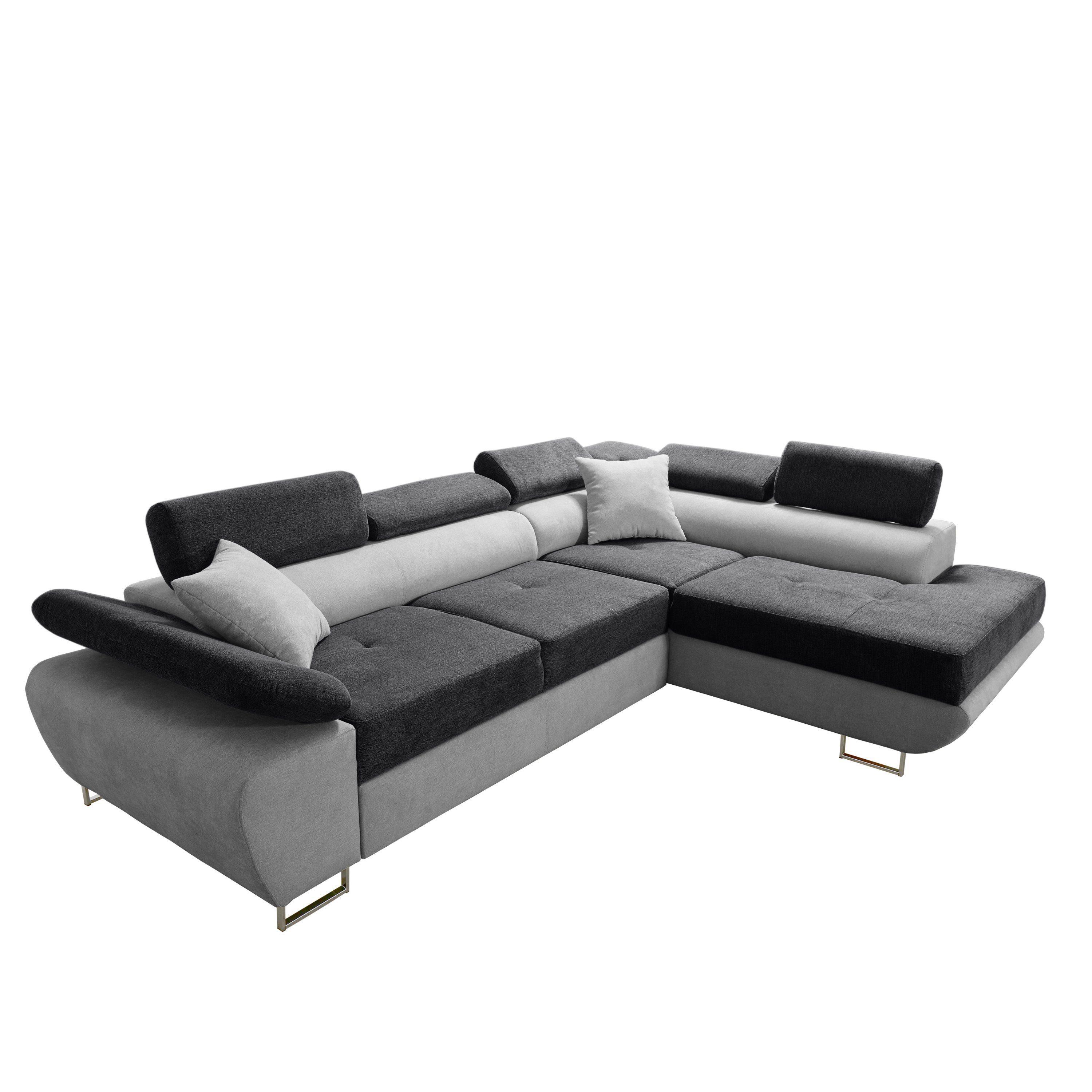 Ecksofa Kopfstützen Schlaffunktion Premium Verstellbare Sofa BLACK+SILVER Wenus Bettkasten robin