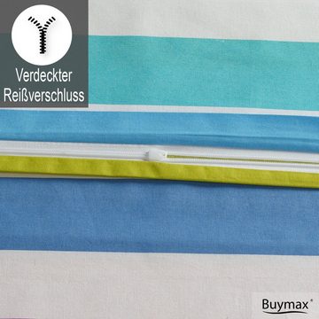 Bettwäsche Regenbogen, Buymax, 100% Baumwolle Renforcé, 2 teilig, 200x220 cm, mit Reißverschluss, Gestreift, Streifen Bunt Rot Weiß Grau
