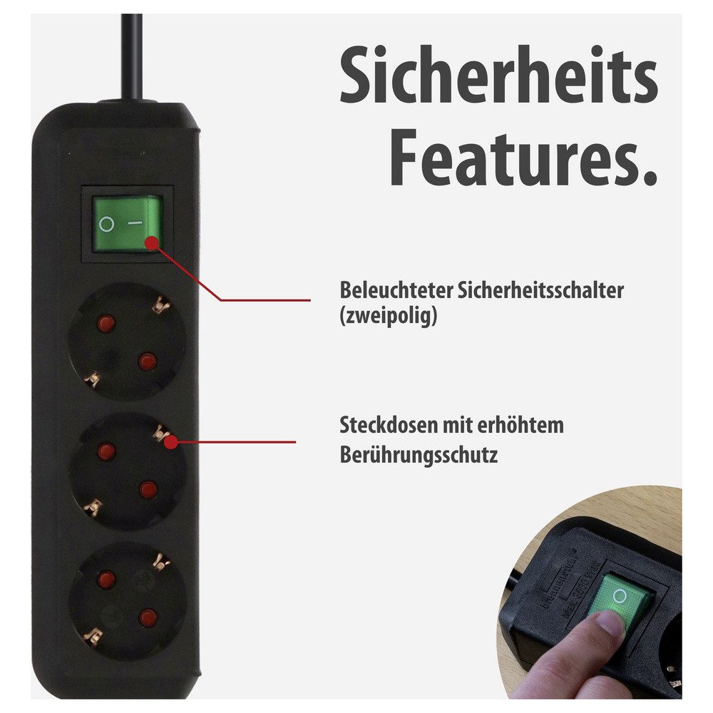 Brennenstuhl Brennenstuhl 1152300400 Steckdosenleiste Schwarz Schutzkontakt 1 St. Steckdosenleiste (Kabellänge 3.00 m) – Bild 2 von 5