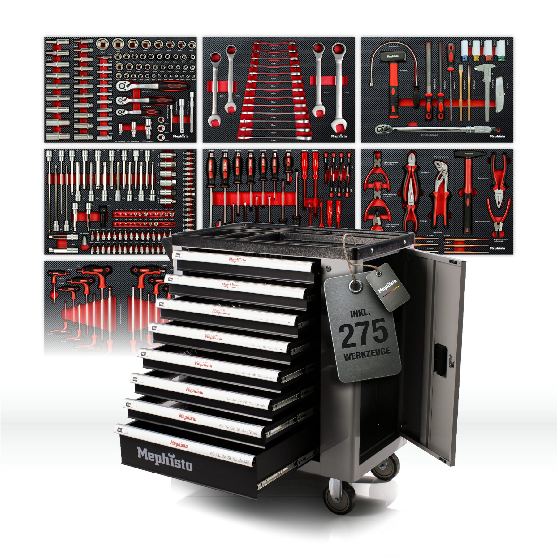 Mephisto-Tools Werkzeugwagen, (fertig montiert und bestückt), Schubladen abschließbar und bis zu 35 kg belastbar, 2 Schlüssel inkl.