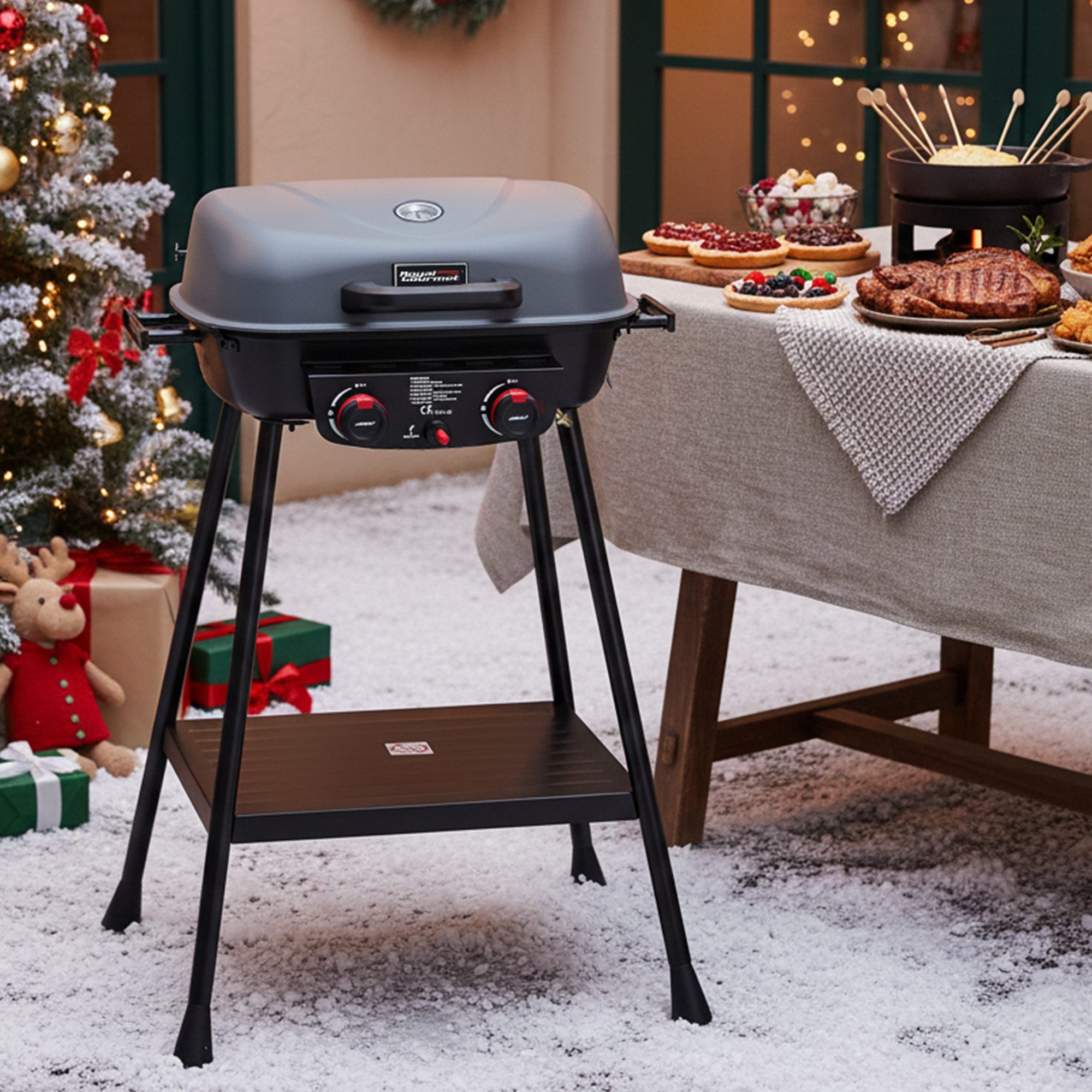 Royal Gourmet Gasgrill 2- Brenner Gasgrill, 5 kW Standrrill, Grillwagen für Camping, 2-in-1-Funktionalität, Zwei 2,5 kW Edelstahlbrenner