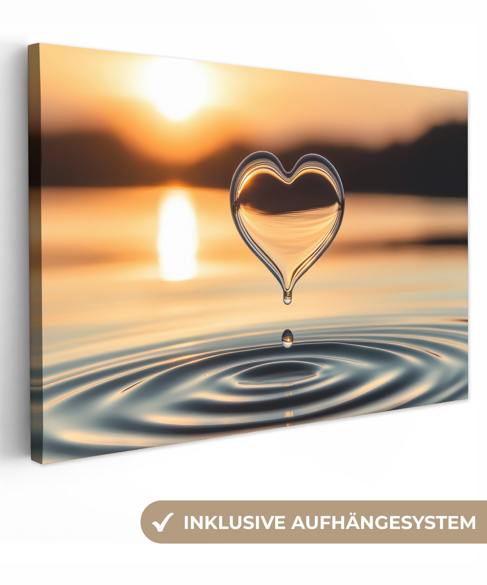 OneMillionCanvasses® Leinwandbild Herz - Wasser - Sonnenuntergang - Natur - günstig online kaufen