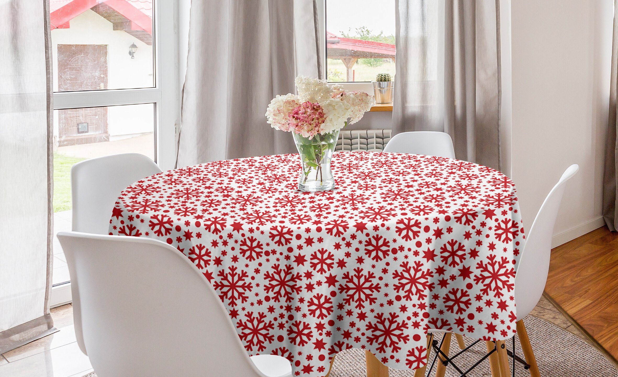 Tischdecke Schneeflocke Dekoration, Küche Punkt-Muster Star Abakuhaus und Esszimmer Abdeckung Tischdecke Kreis für