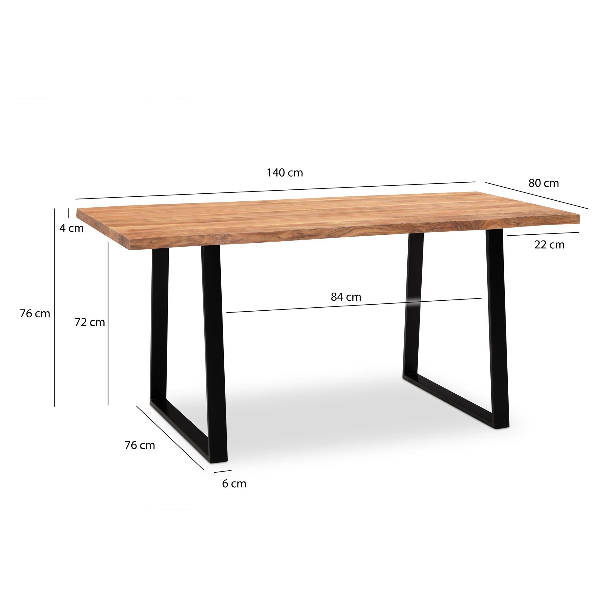 FINEBUY Esstisch FB68283 140cm Baumkante Esszimmertisch Baumkantentisch Industrial (140x80x76 cm Akazie Massivholz, Baumkante Modern), Esszimmertisch Trapezbeine, Holztisch Esszimmer