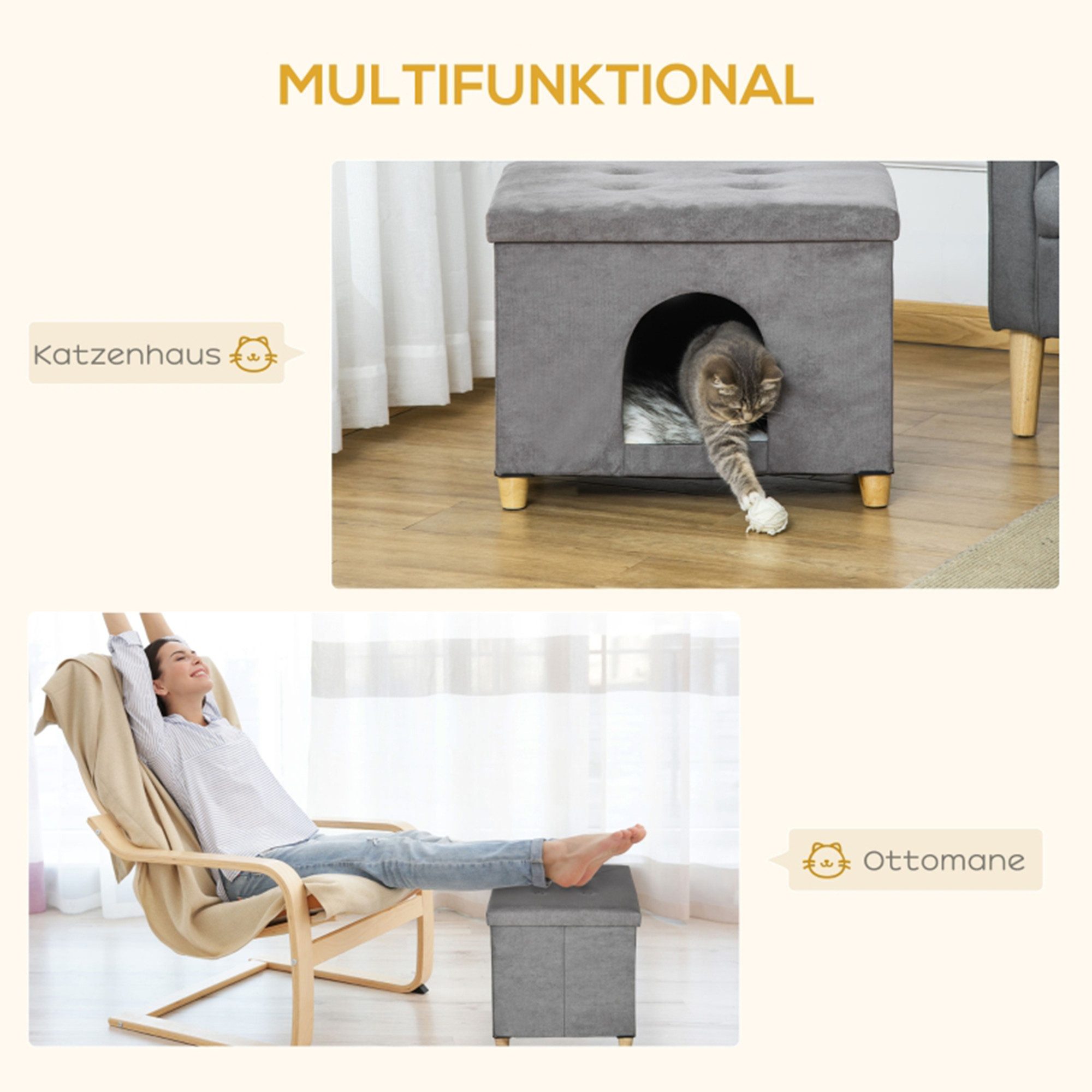 MC Star Katzenhaus 2-IN-1 Katzenhöhle Fußhocker günstig online kaufen