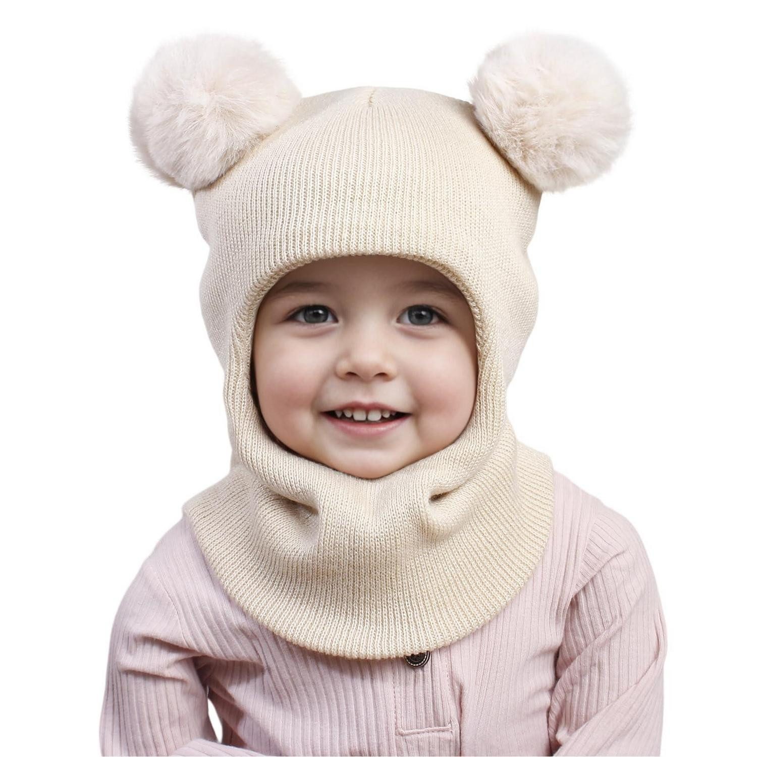 LuxusKollektion Sturmhaube Wintermütze Baby Kinder Sturmhaube Winddicht Schlupfmütze Beige