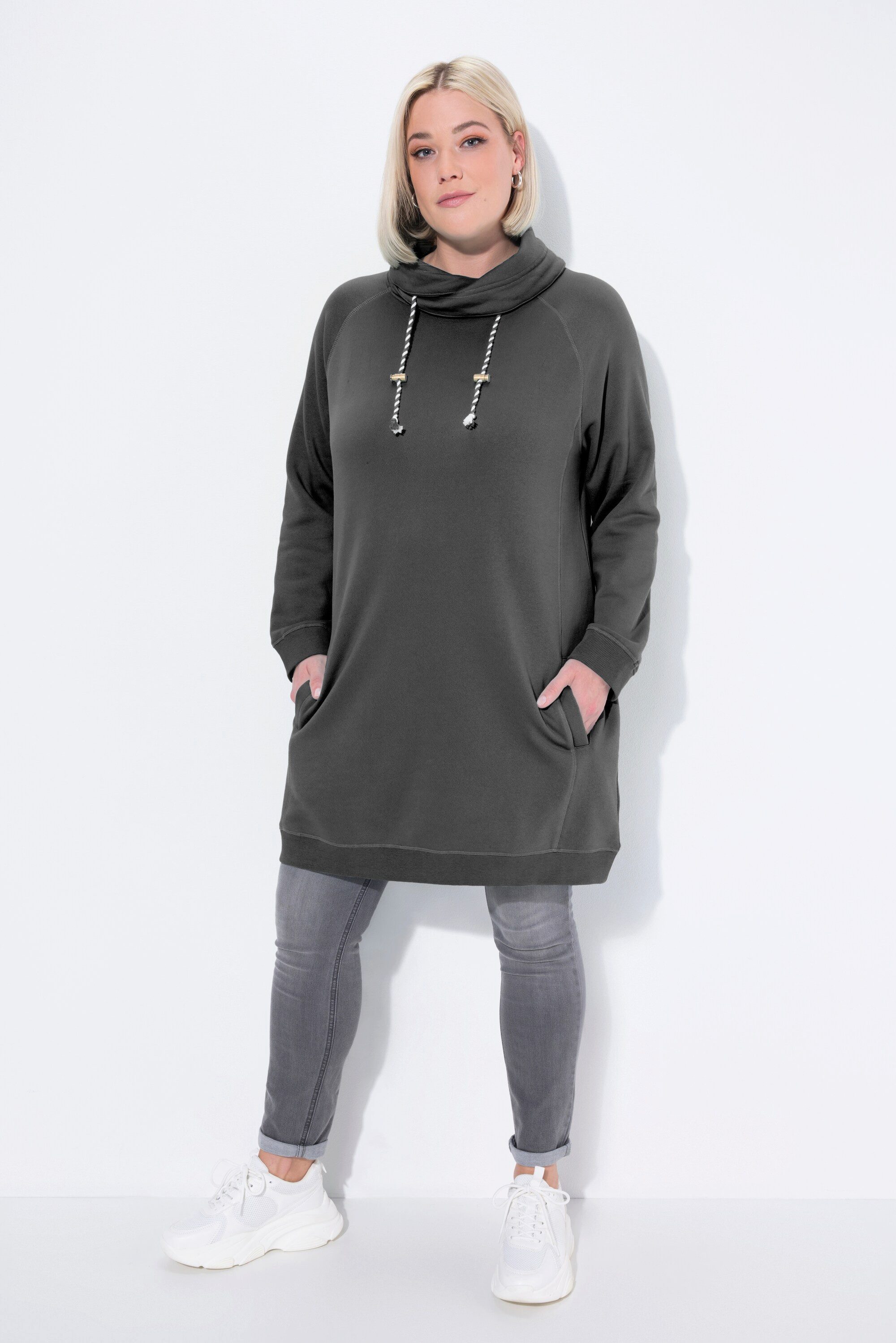 Jerseykleid Sweatkleid Stehkragen Langarm Taschen