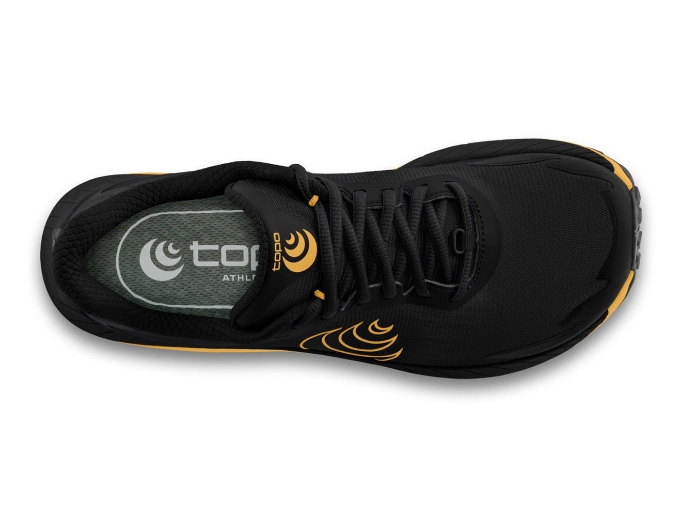 Topo MTN Racer 4 (Mountain, Trail, breitere Zehenbox) schwarz/orange Herren Laufschuh