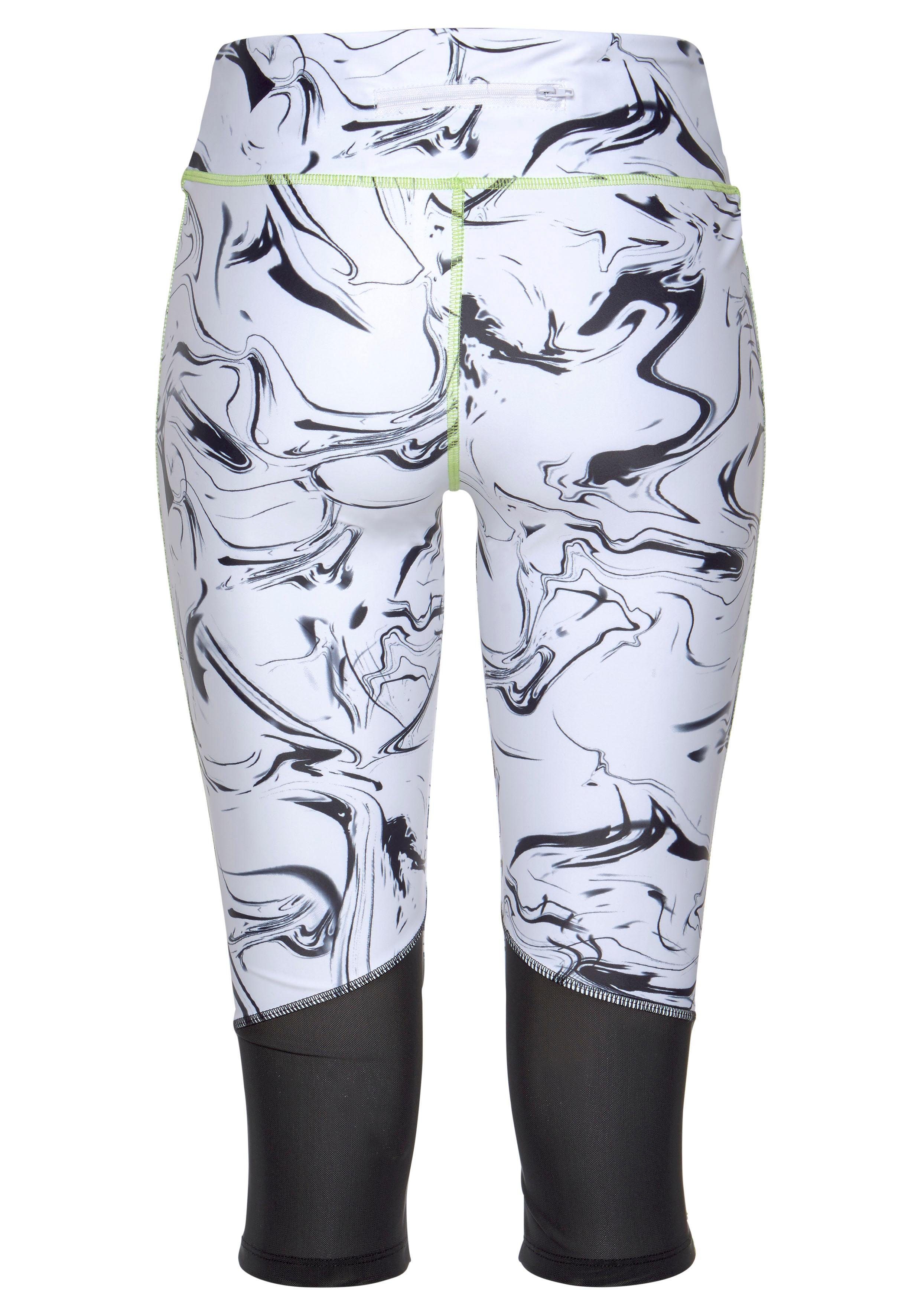 LASCANA ACTIVE Caprileggings White Marble Sporthose mit Mesheinsätzen