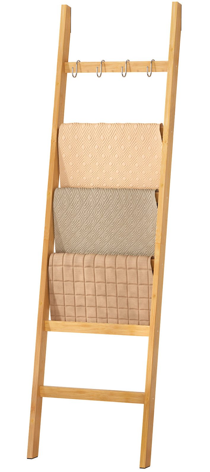 Yorbay Handtuchleiter Handtuchhalter Bambus, 6 Ebenen Leiterregal, 4 Haken günstig online kaufen
