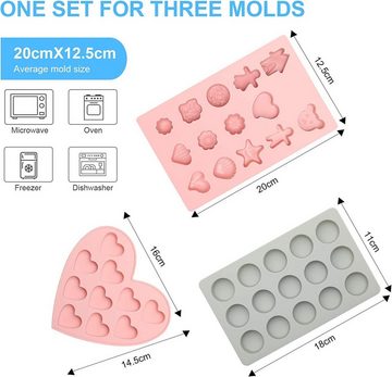 LA CUTE Backform Silikonbackformen: Herzdesign für Plätzchen, Schokolade & Eiswürfel, (3er Set 3-tlg)