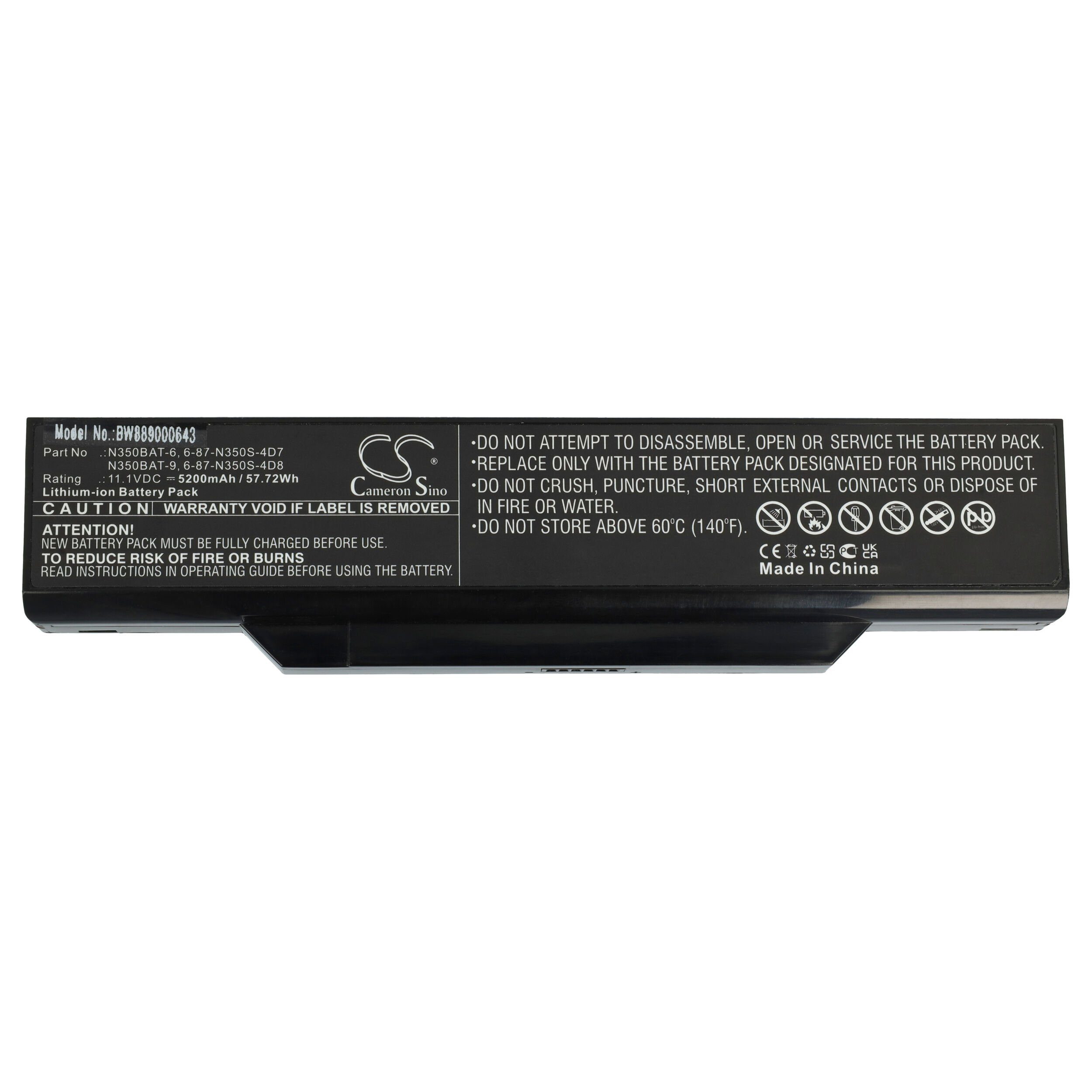 vhbw passend für Clevo B519II (47781)(N350TW), B519II (N350TW), N350DV, Laptop-Akku 5200 mAh