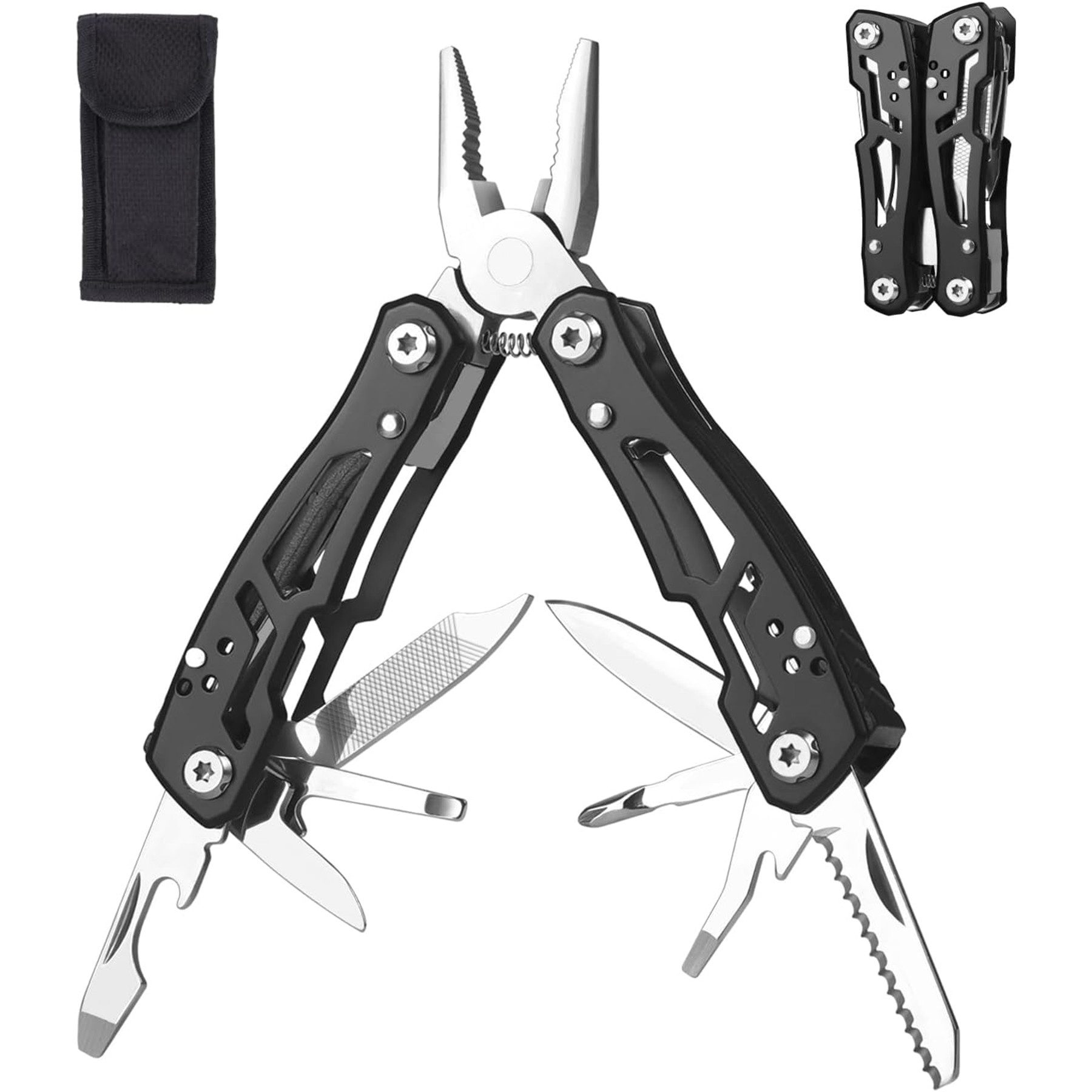 Taschenmesser 14-in-1 Edelstahl Multifunktionszange: Schneiden, Öffnen, Karabiner