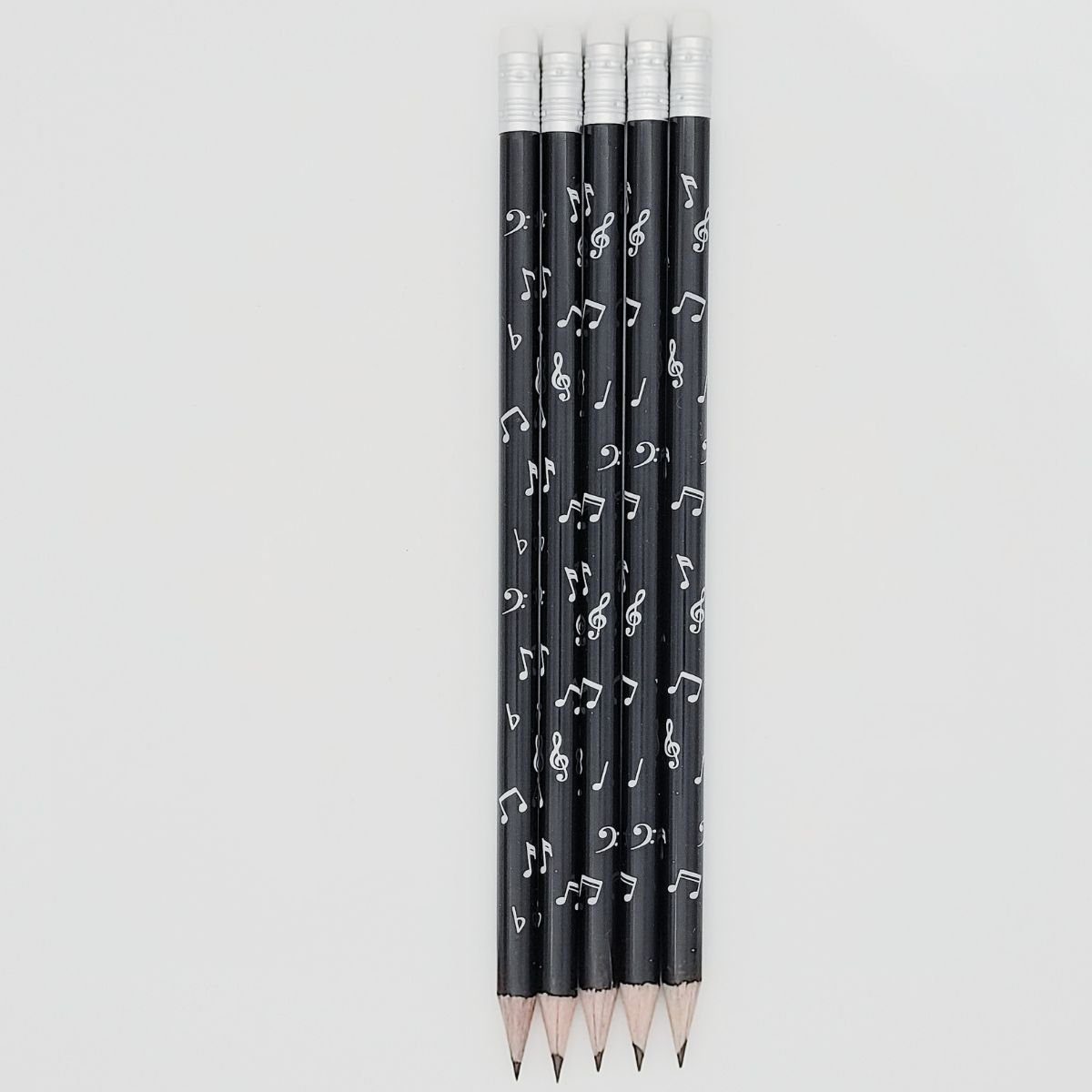 Musikboutique Bleistift, mit Noten-Mix-Motiv und Radiergummi, schwarz, 5 Stück
