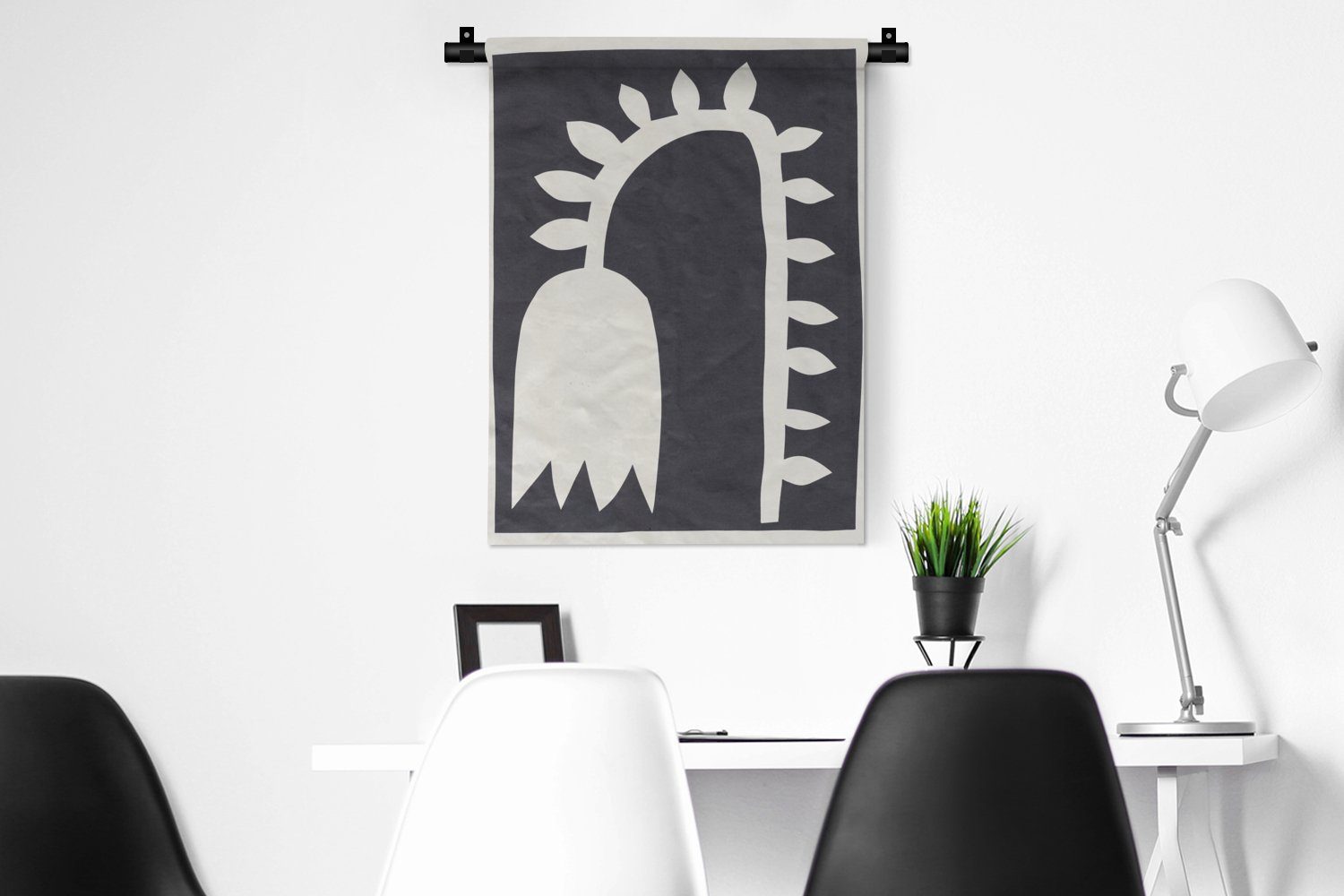 Deko Schwarz - Wanddekoobjekt Blume für der Tulpe - Tapisserie, Schlafzimmer an - Weiß, Wand, Wohnzimmer, MuchoWow
