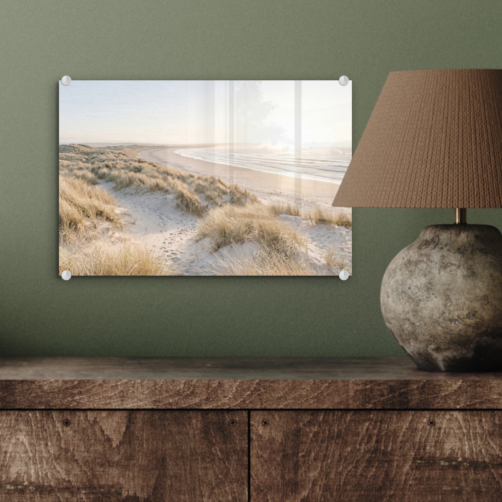 MuchoWow Acrylglasbild Dünen - Strand - Beige, Inkl. Aufhängung, Glasbilder Wohnzimmer, Schlafzimmer, Flur & Esszimmer, 30x20 cm – Bild 4 von 5