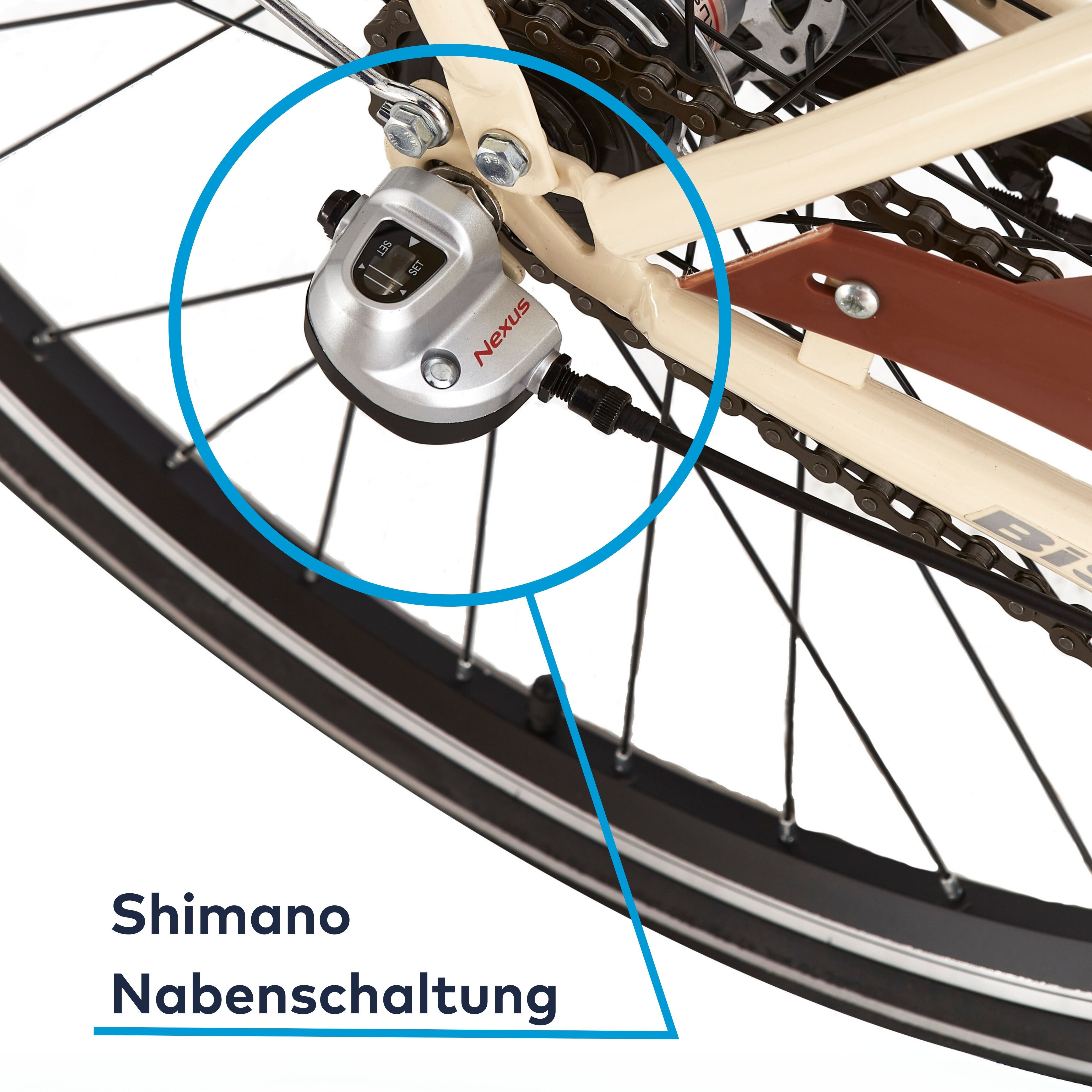 Bisan City Bike SERENITY 28-inch Designer Women's Bicycle, suitable for ages 12 and up, with click basket, 3-speed Shimano Nexus derailleur, internal hub gears, and removable handlebar basket