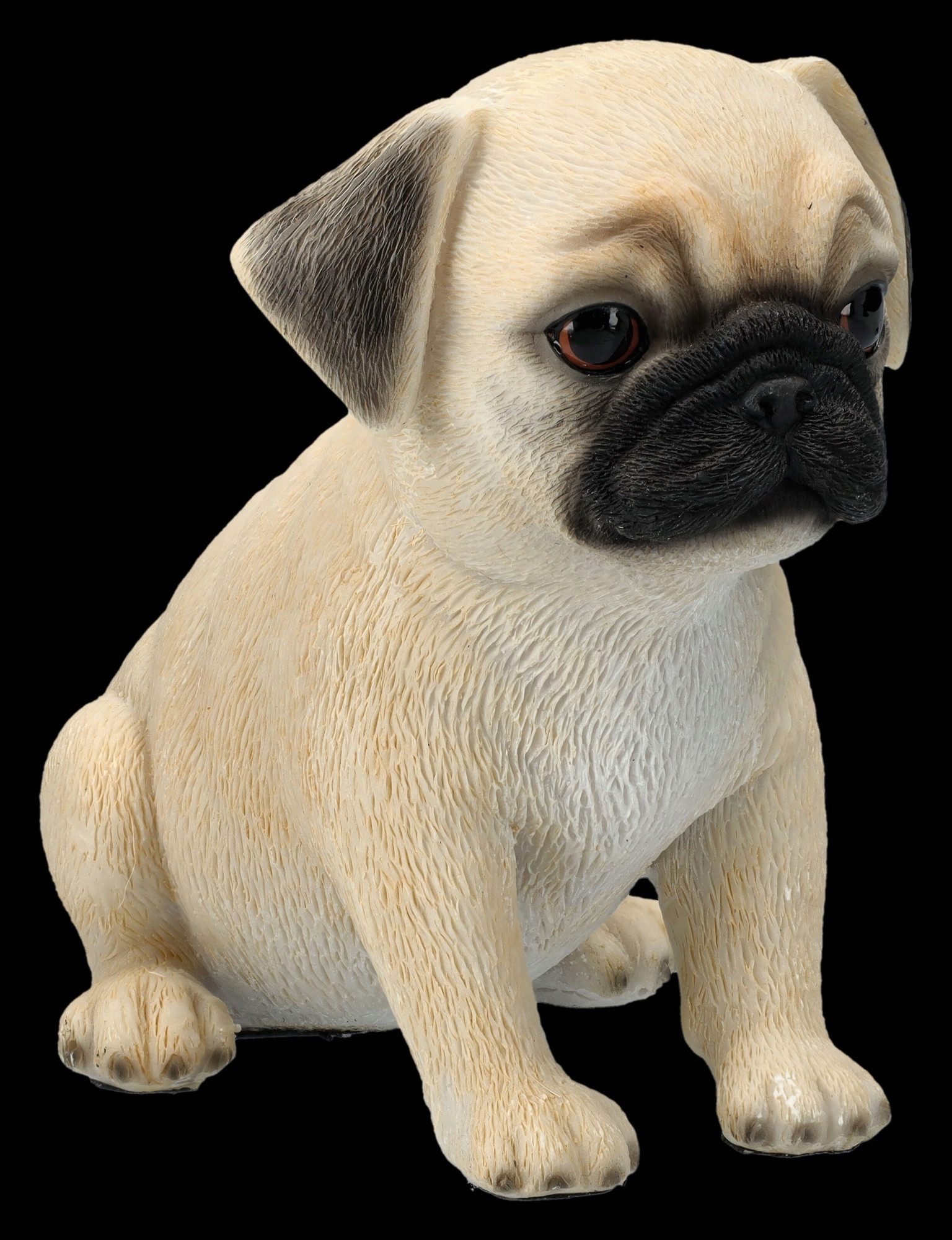 Figuren Shop GmbH Tierfigur Mops Figur – Handbemalte Deko Hund Statue Welpe aus Kunststein 13.5 cm
