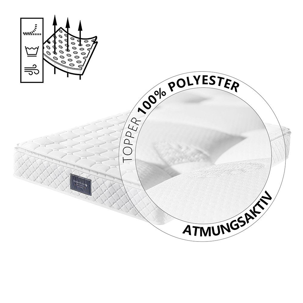 Polsterbett (Stauraumbett mit Lattenrost und Matratze), Einzelbett 90x200cm mit LED-Beleuchtung, Ladefunktion und 2 Schubladen