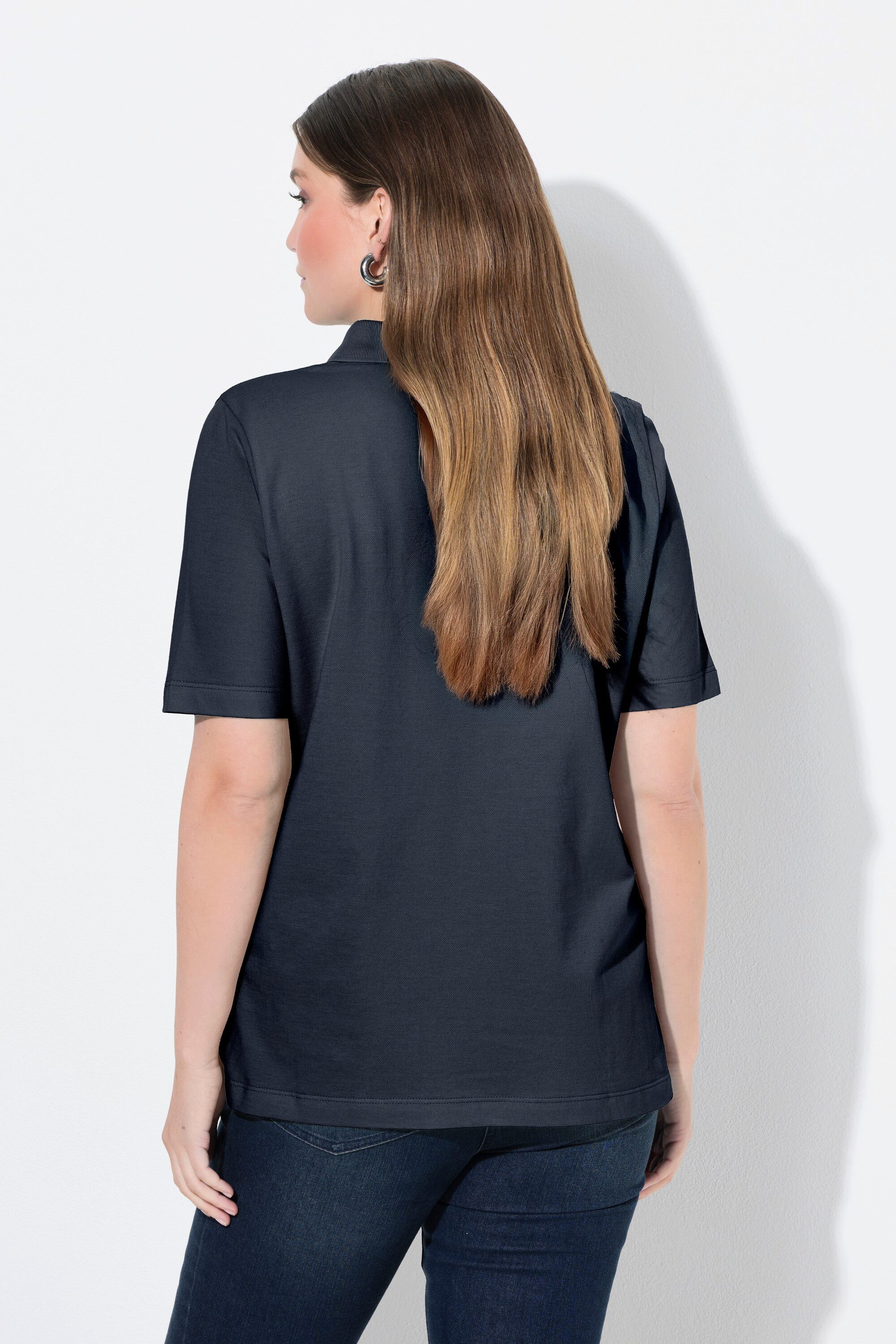 Ulla Popken Poloshirt Poloshirt längere Knopfleiste Polokragen Halbarm