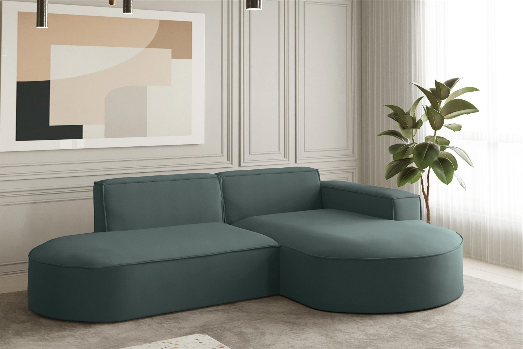Ecksofa Ecksofa Designersofa PALMA XS mit Ottomane in Stoff Opera Velvet