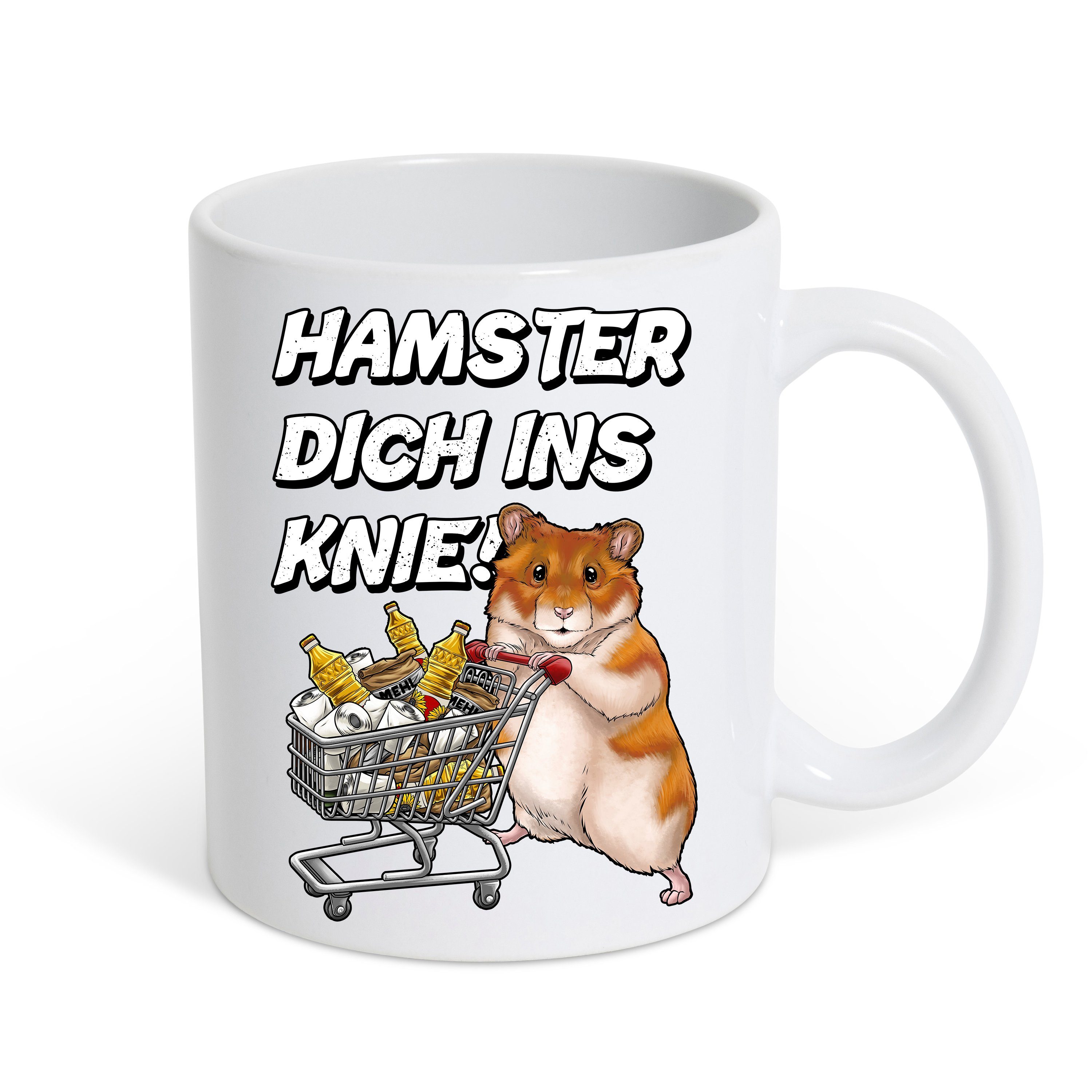 Youth Designz Tasse Hamster Dich Ins Knie Kaffeetasse Geschenk mit lustigem Fun Print Spruch, Keramik, mit lustigem Hamster Print Weiß