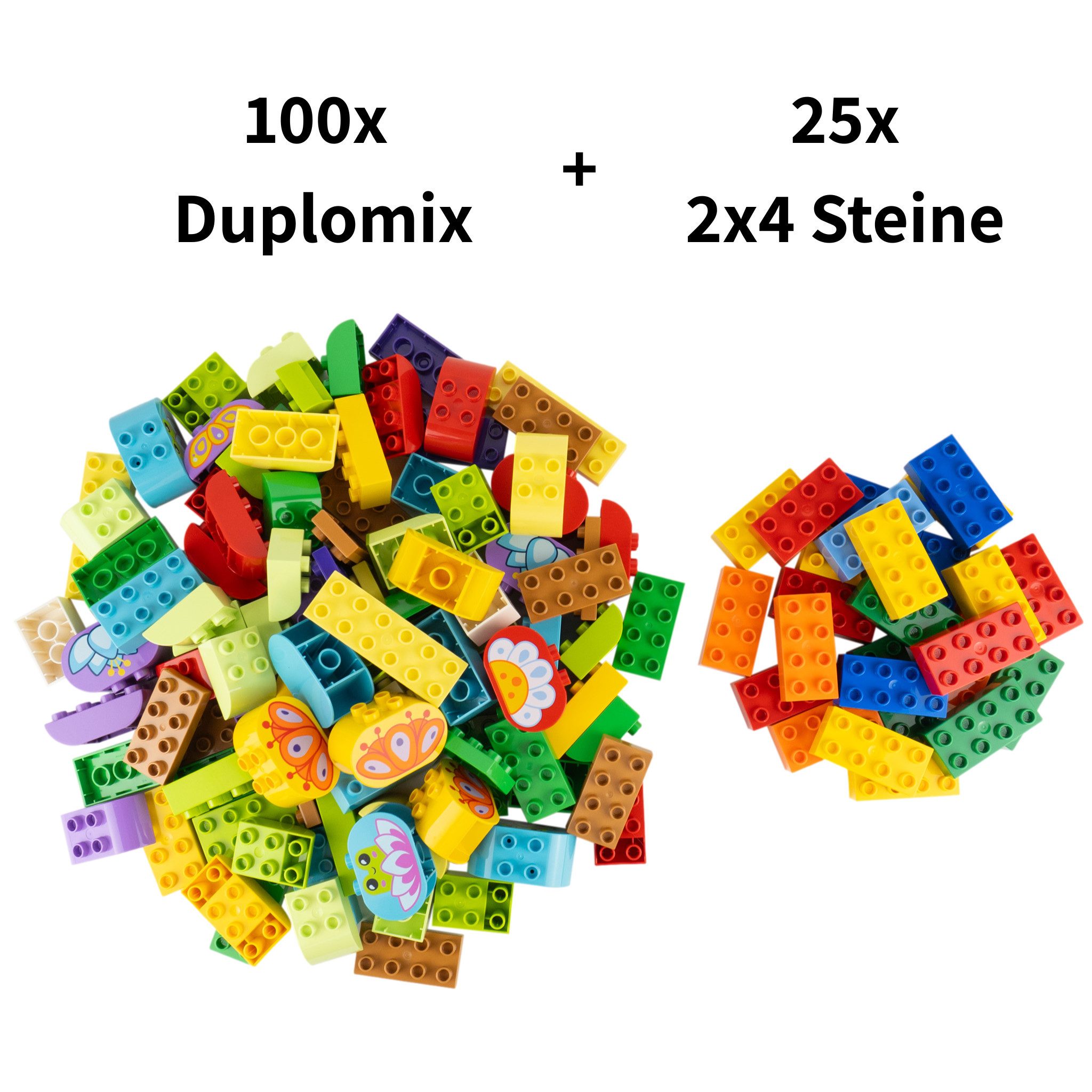 LEGO® LEGO® Duplo 100 Baustein + 25 2x4 Steine Bunt Menge 125 Stück Spielbausteine, (Bausteine, 125 St., Kreativ-Set), Made in Europe
