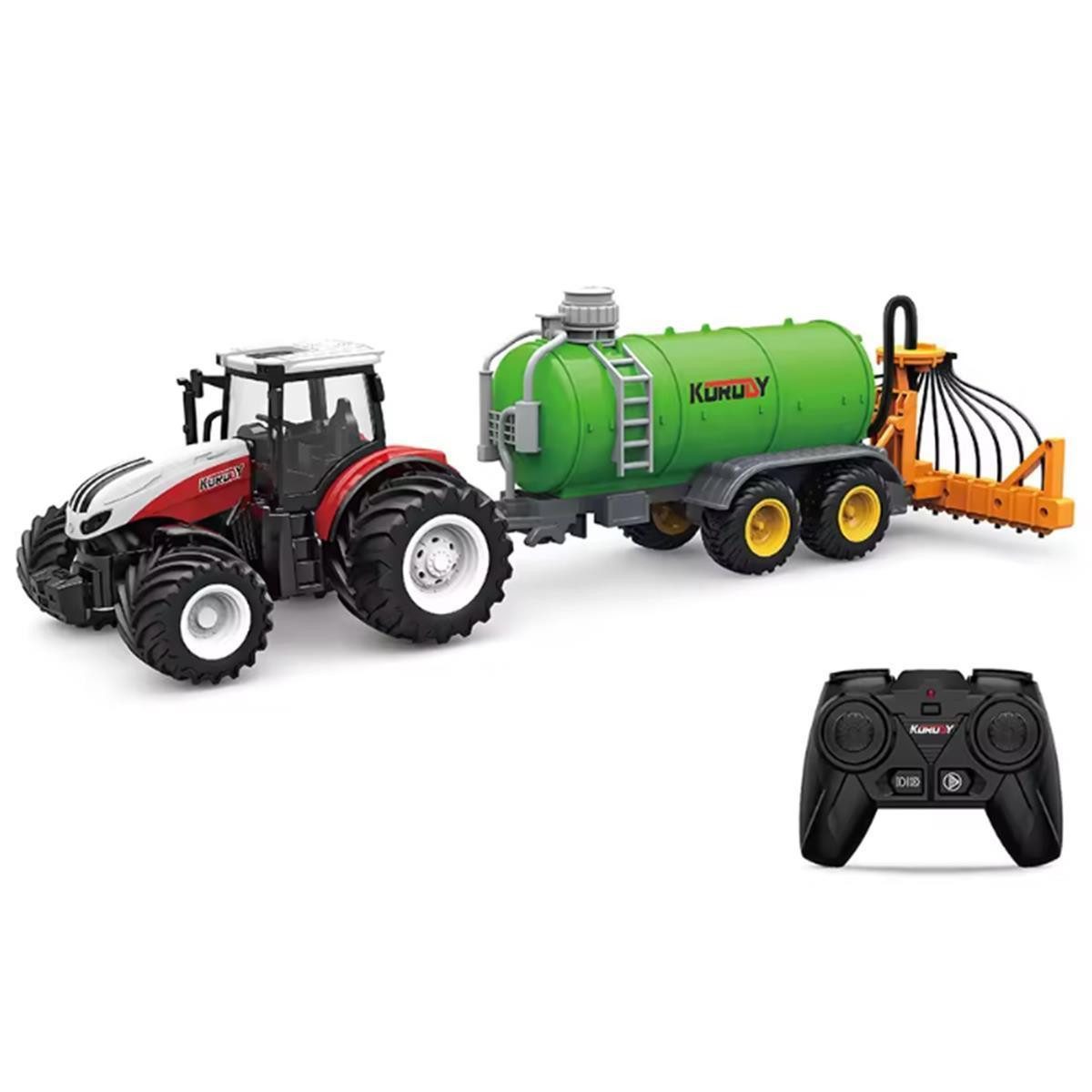 efaso RC-Traktor 6642 mit Düngeanhänger - Ferngesteuerter Traktor mit Gummi Reifen, LED Beleuchtung / realistischer Sprühfunktion