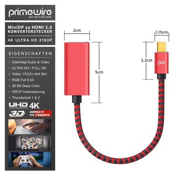 Primewire Audio- & Video-Kabel, Mini DisplayPort, HDMI Typ A (15 cm), 4K mDP zu Hdmi 2.0 Adapter / Kabel, 4K@60Hz,Thunderbolt 1 - 2 - 0,15m