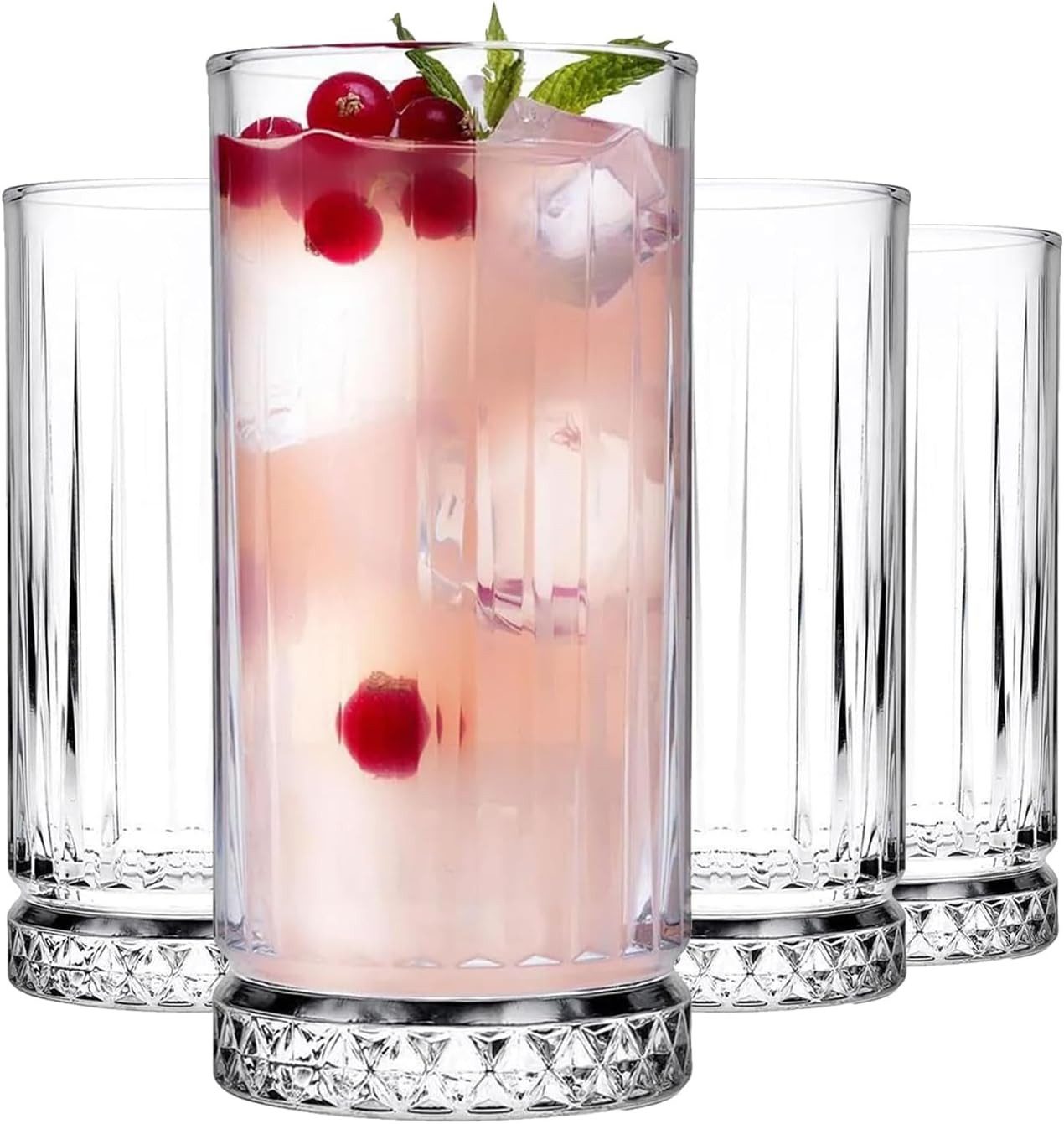 Pasabahce Gläser-Set Elysia Longdrinkglas, Glas, 4er Set, 365ml, ideal für Cocktails, Wasser & Erfrischungsgetränke