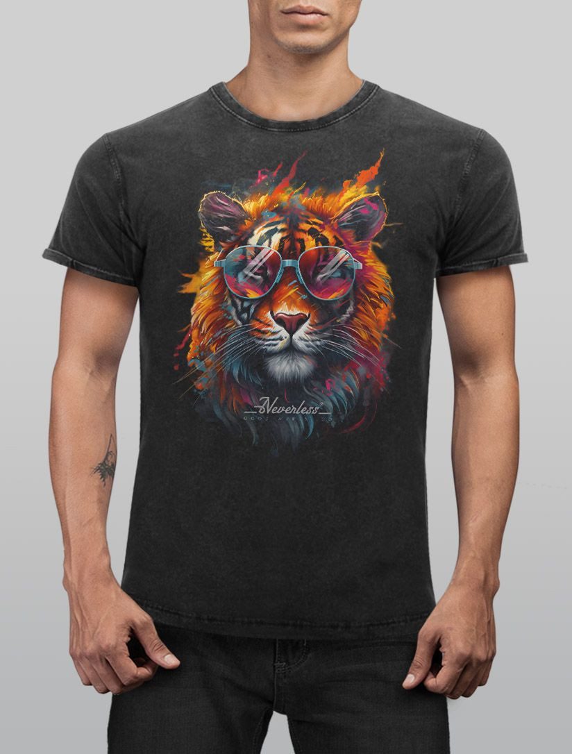 Neverless Print-Shirt Herren Vintage Shirt Tiger günstig online kaufen