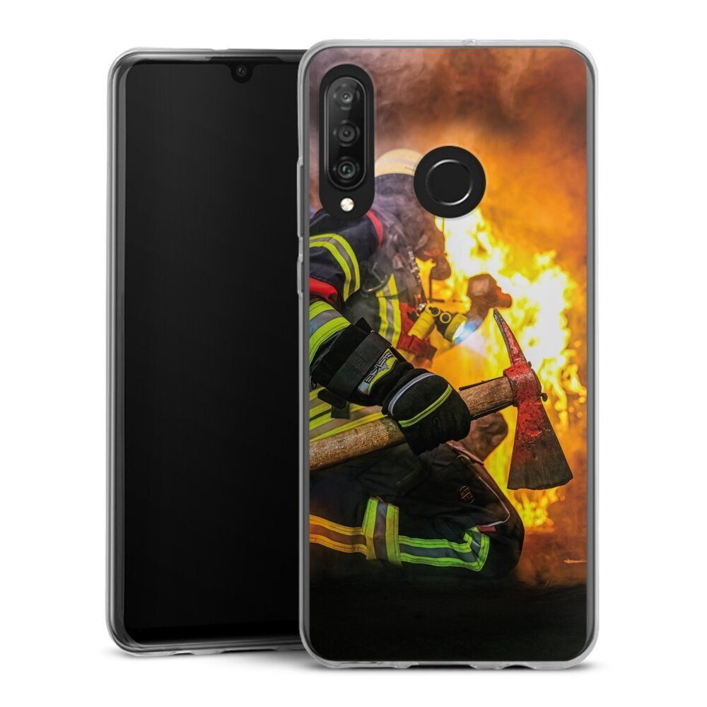 DeinDesign Handyhülle Feuerwehr Feuer Lebensretter Volunteer Firefighter, Huawei P30 Lite Premium Slim Case Silikon Hülle Ultra Dünn Schutzhülle