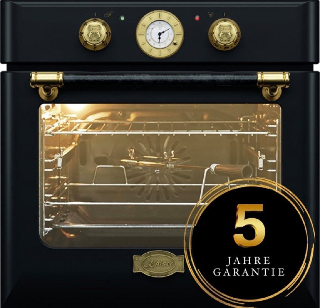 Kaiser Küchengeräte Einbaubackofen EH 6432 BE /5 Jahres Garantie, mit 1-fach-Teleskopauszug, Retro Einbau Backofen Elektro, Autark, 68 L, Drehspieß, 10 Funktionen