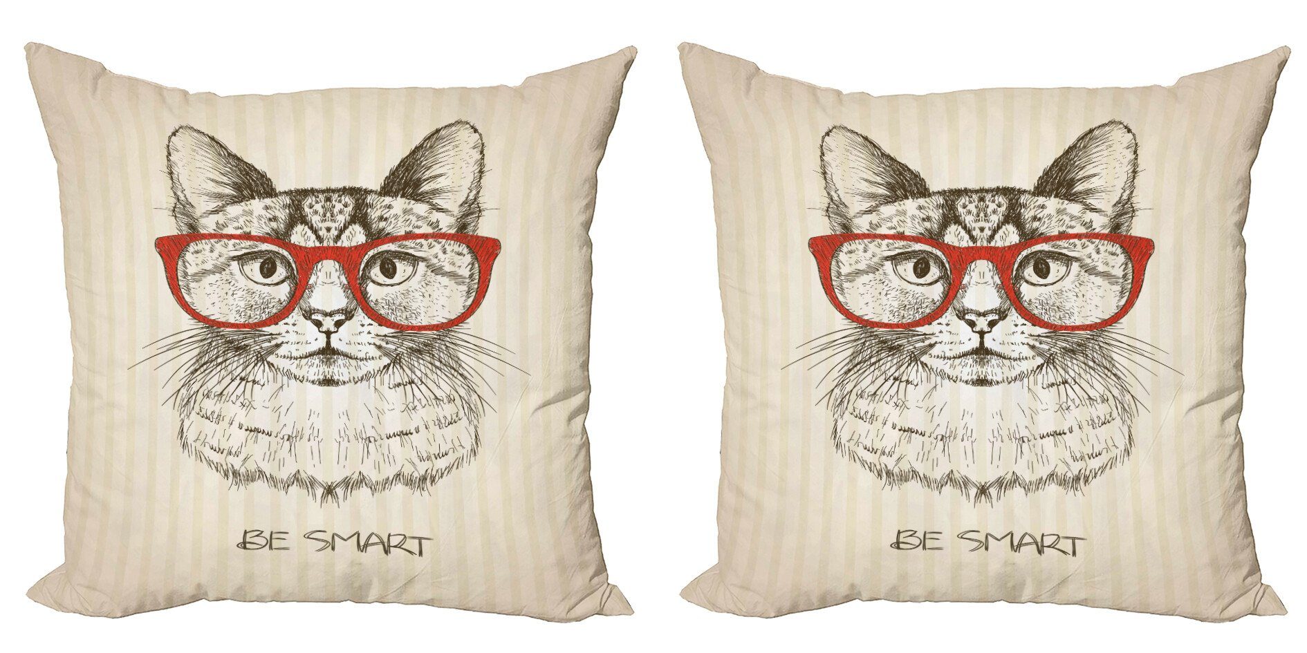 Kissenbezüge Modern Accent Doppelseitiger Digitaldruck, Abakuhaus (2 Stück), Cartoon Katze mit Retro Brillen