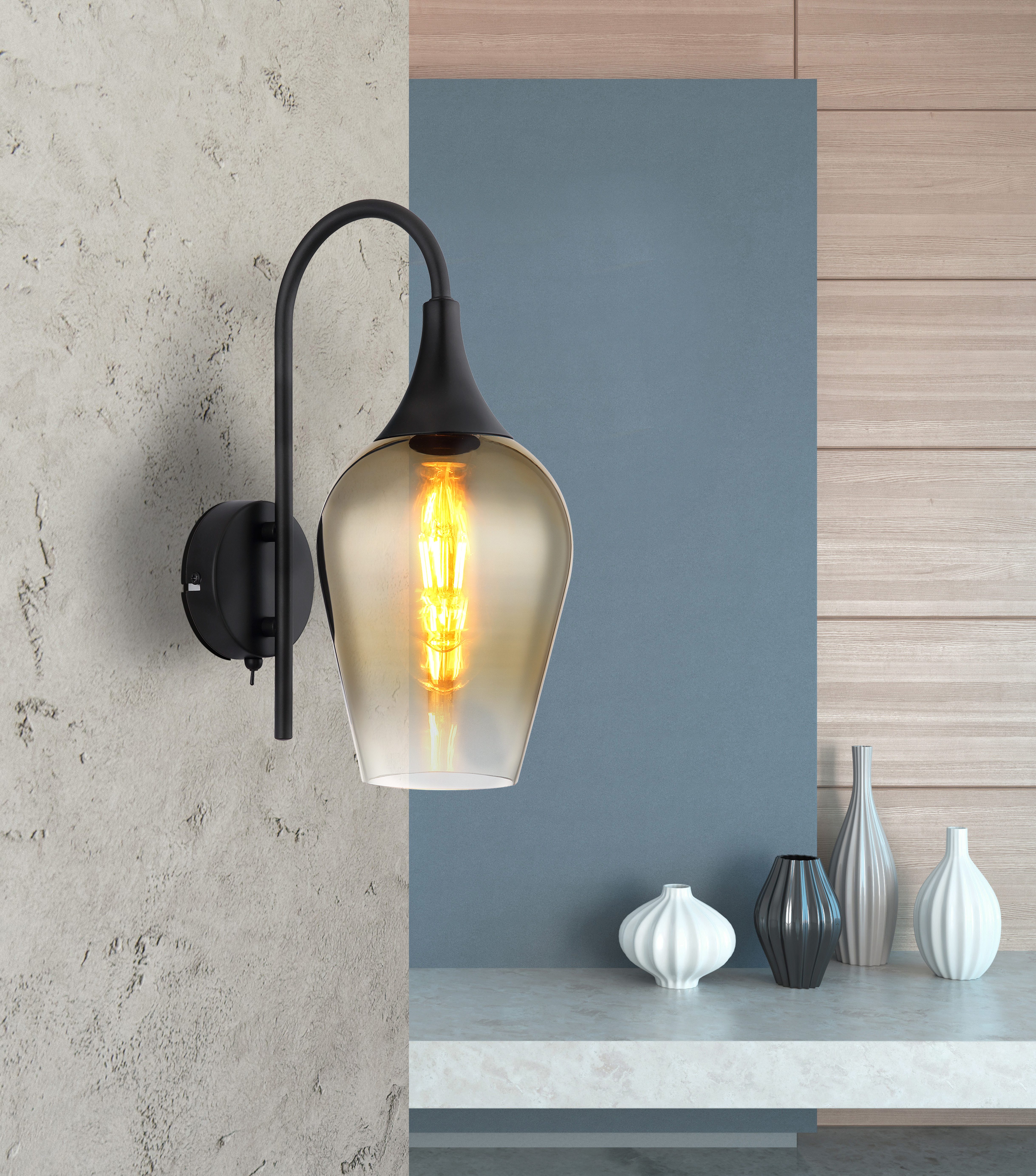 GLOBO LIGHTING Wandleuchte LAVUS, ohne Leuchtmittel, Tischlampe/Glas goldfarben/Schlafzimmer/Wohnzimmer/Flur