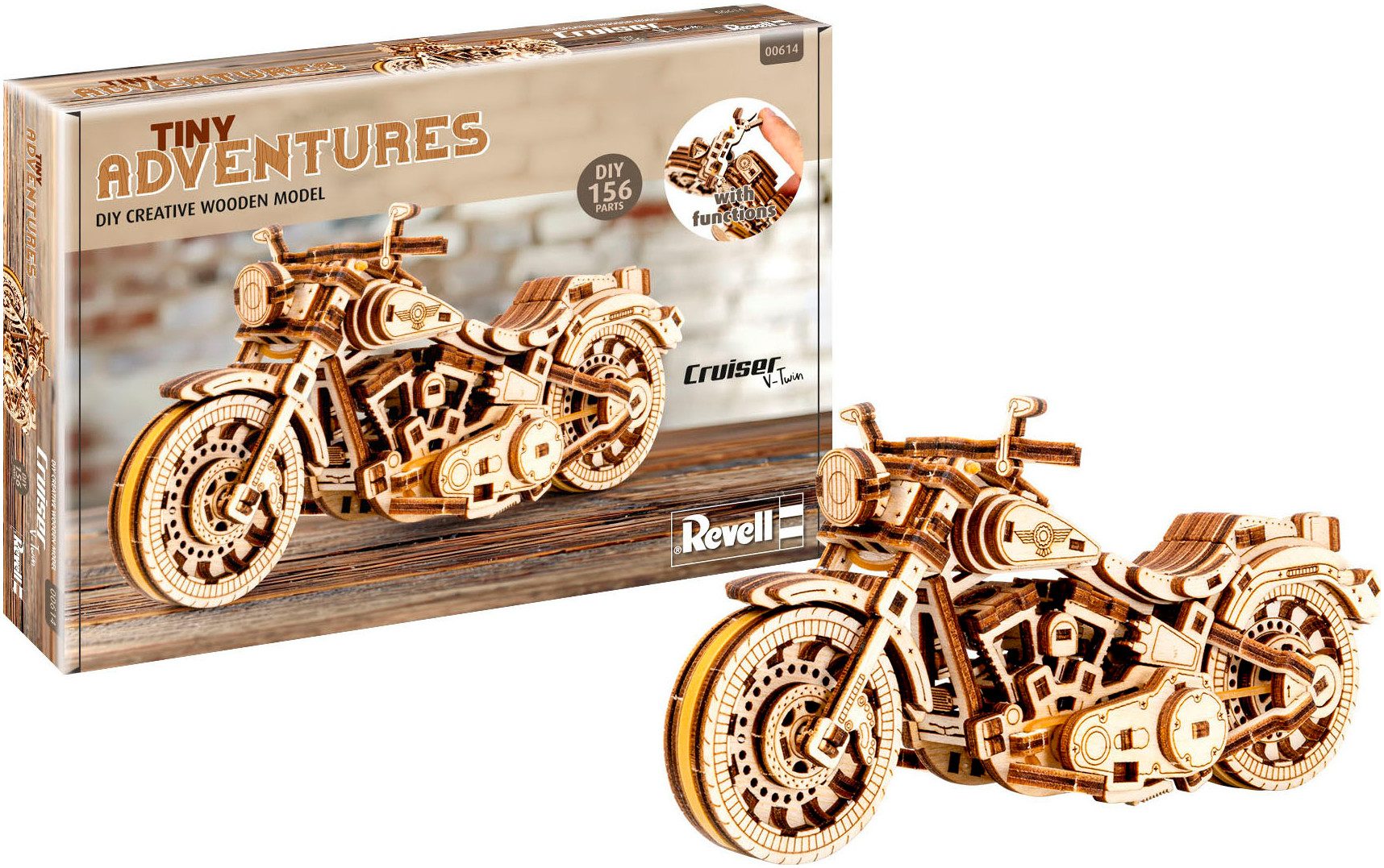 Revell® Modellbausatz Revell Tiny Adventures, Cruiser V-Twin, Motorrad-Bausatz aus Holz, Maßstab 1:13, Made in Europe