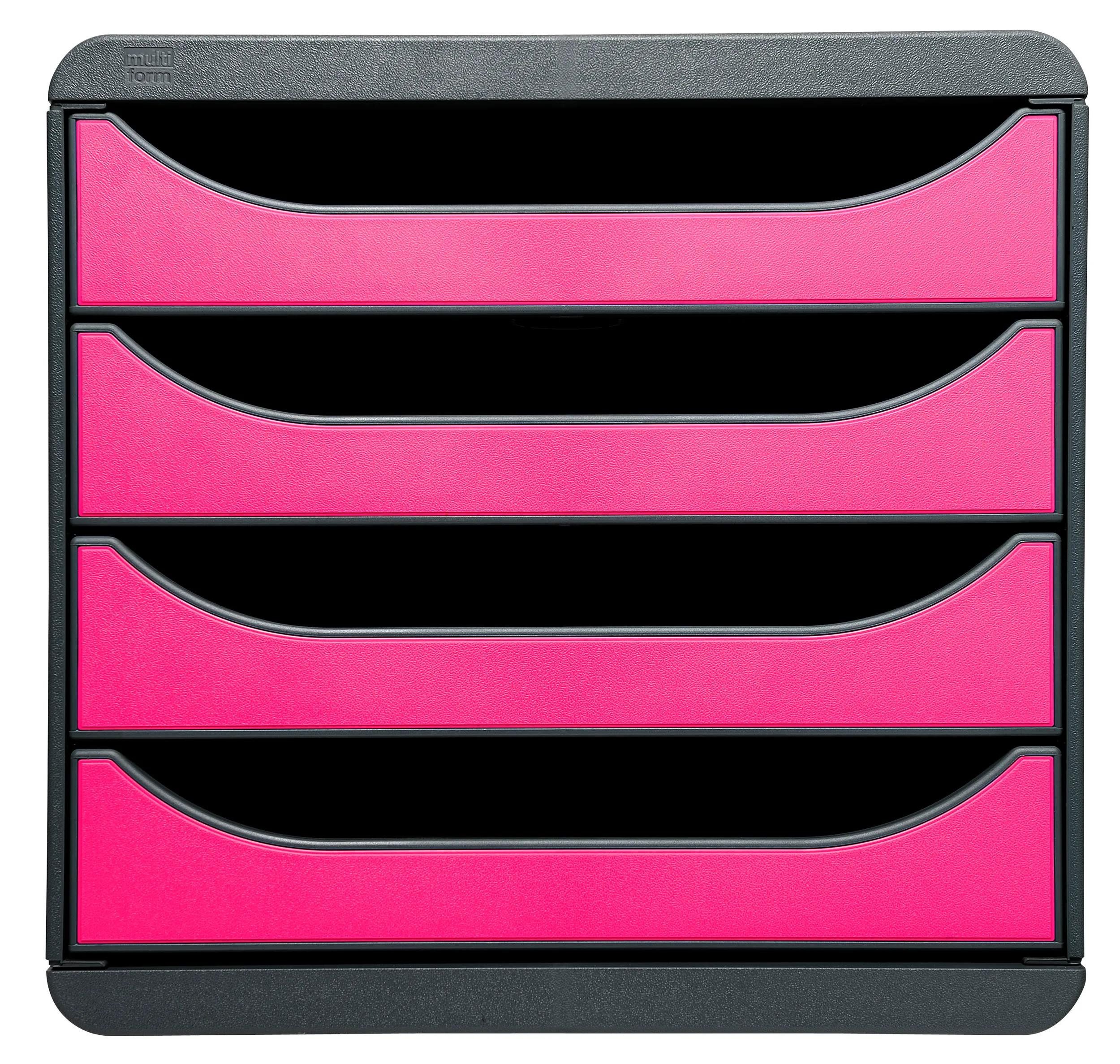EXACOMPTA Schubladenbox Schubladenbox Big Box, 4 offene Schubladen, Himbeerfarben, 310784D, Schubladenboxen