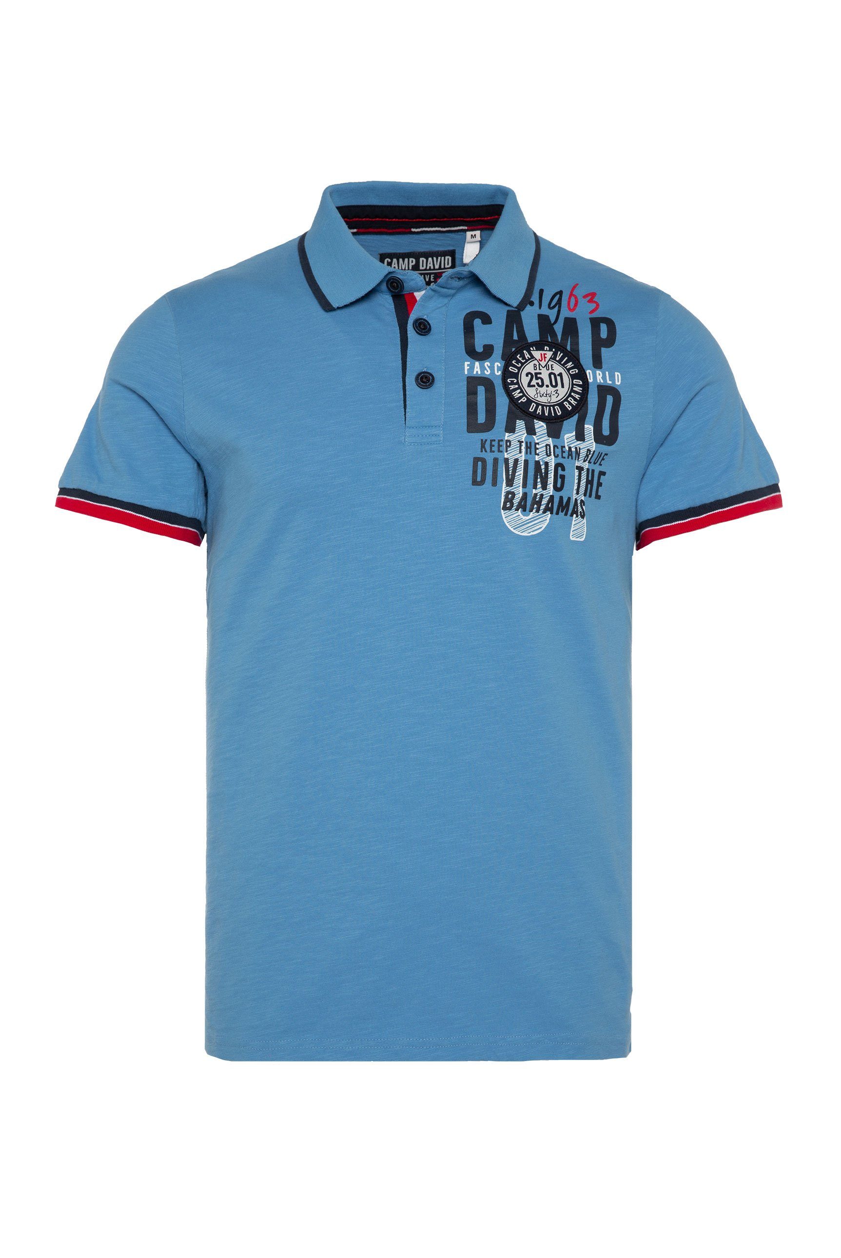 CAMP DAVID Poloshirt Kontrastnähten scuba blue mit