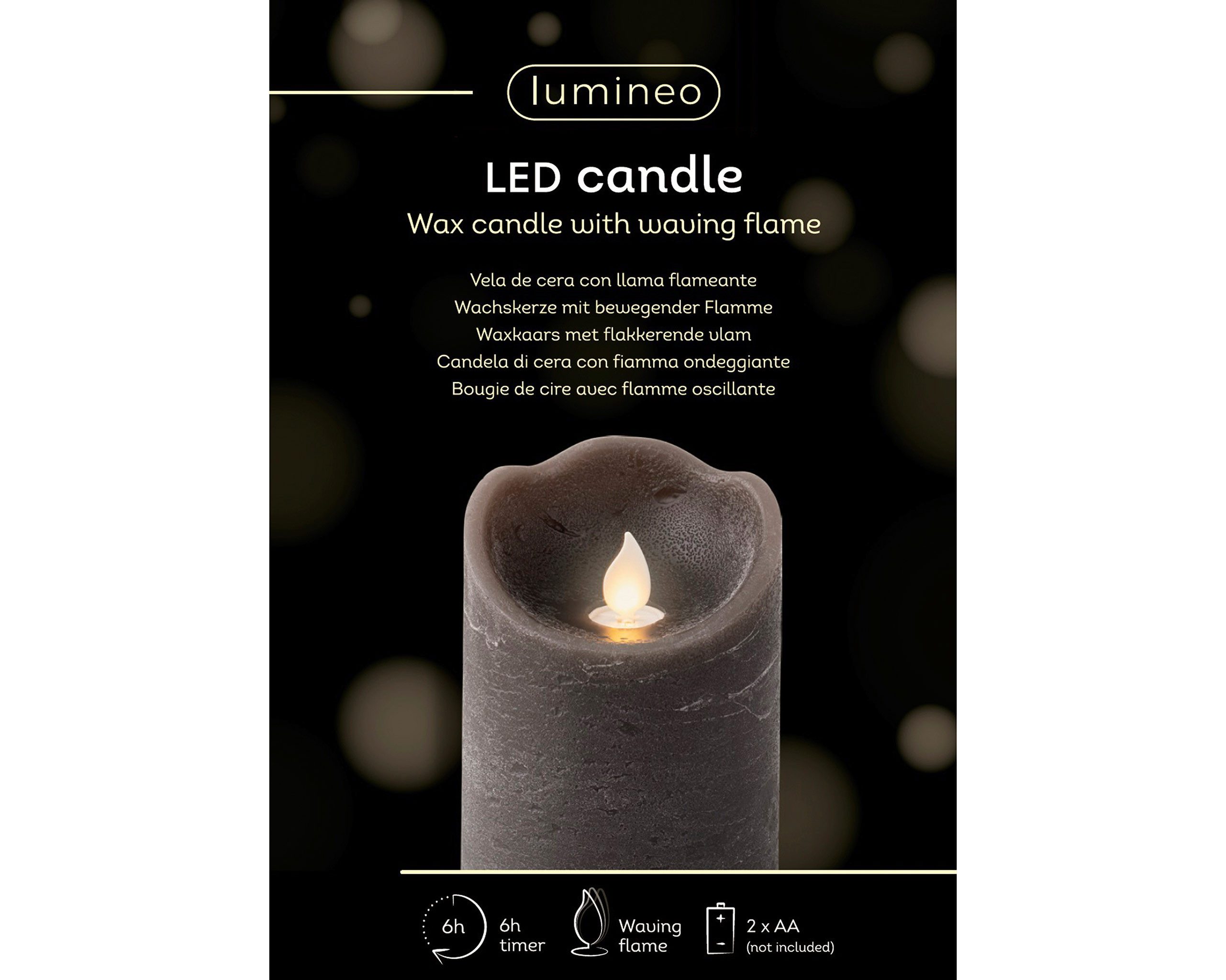 Lumineo LED-Kerze, Timer, warmweiß, LED Kerze 7,5x10cm mit Timer Wachs Rustik Dunkelgrau / Warmweiß