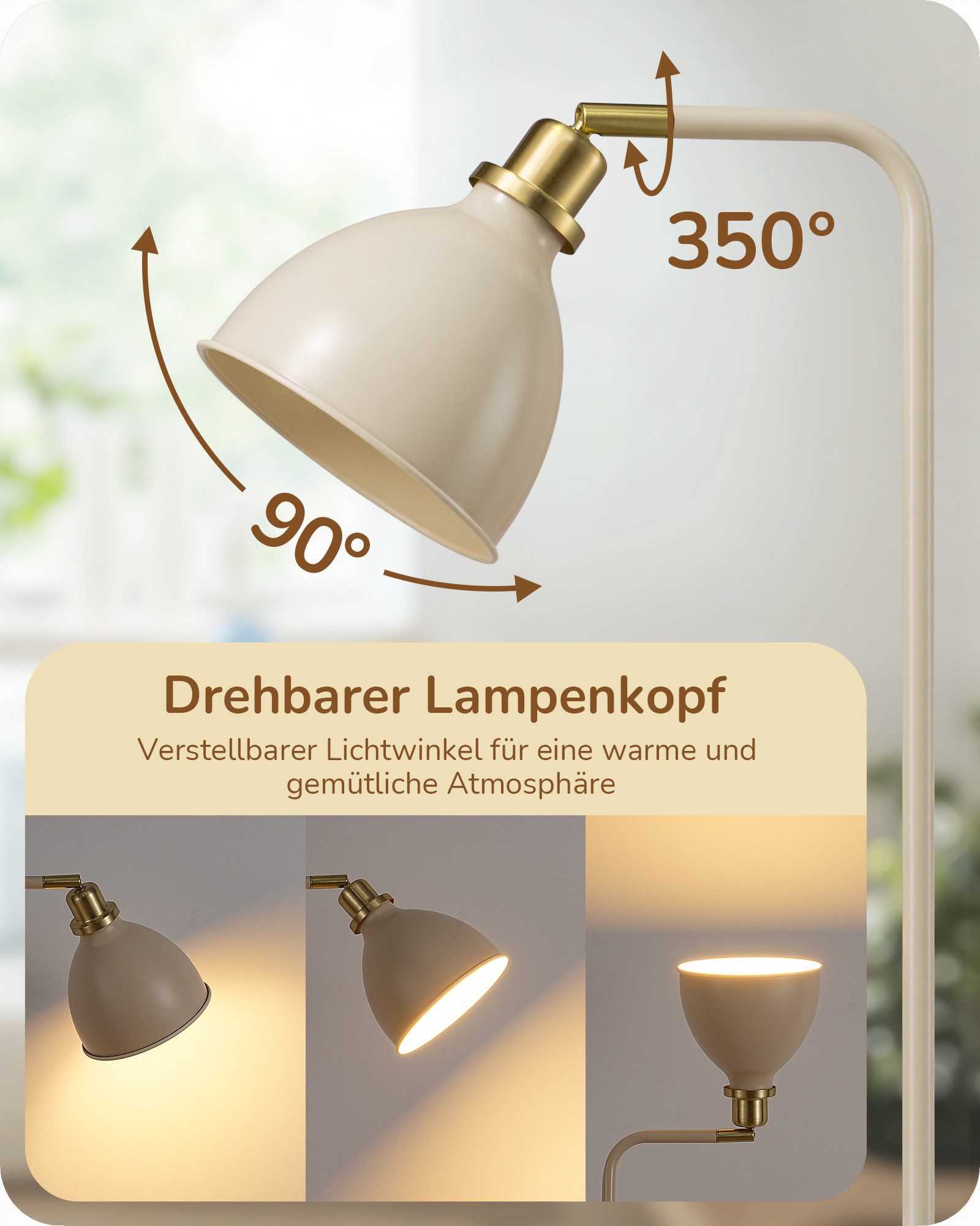 EDISHINE Stehlampe Wohnzimmer, LED wechselbar, warmweiß
