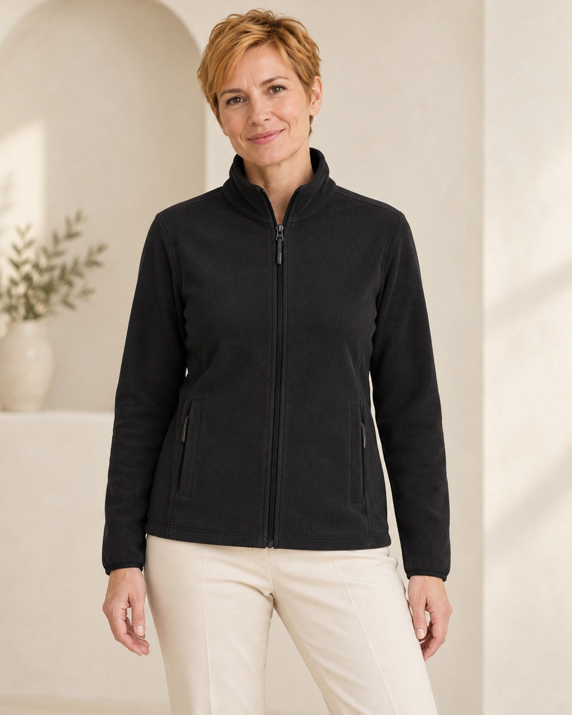 Sitztgut Fleecejacke für Damen, tailliert, mit Stehkragen (1-St)