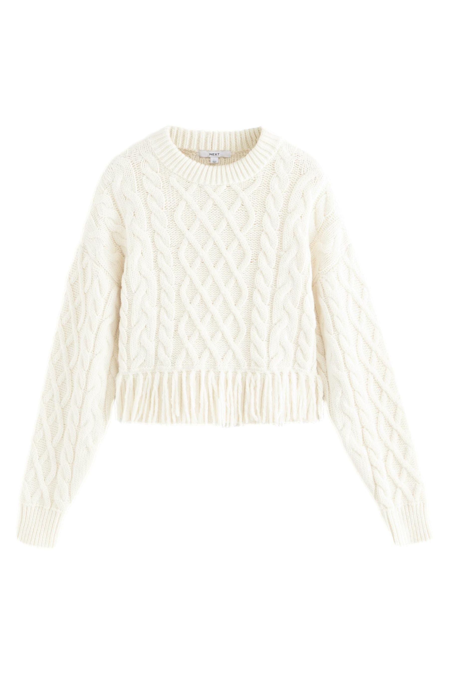 Rundhalspullover Rundhals-Pullover im Zopfstrick mit Fransen
