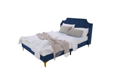 Fangqi Bettgestell LB002 Gepolstertes Bettgestell Doppelbett Moderne Bett Rahmen aus Massivholz, Metall Bein