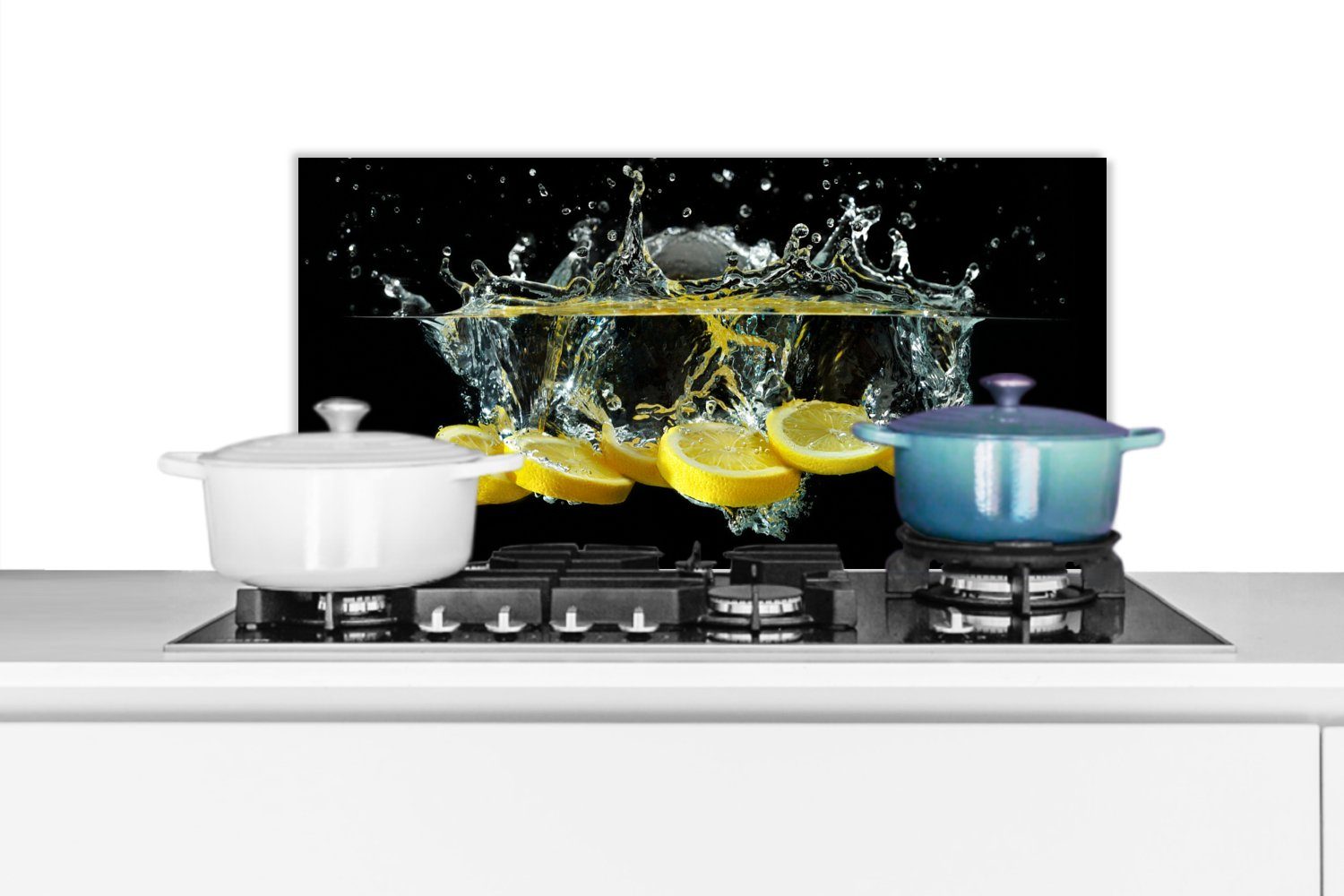 MuchoWow Küchenrückwand Zitrone - Frucht - Gelb - Stilleben - Wasser, (1-tlg), 60x30 cm, Wandschutz, gegen Fett und Schmutzflecken für Küchen