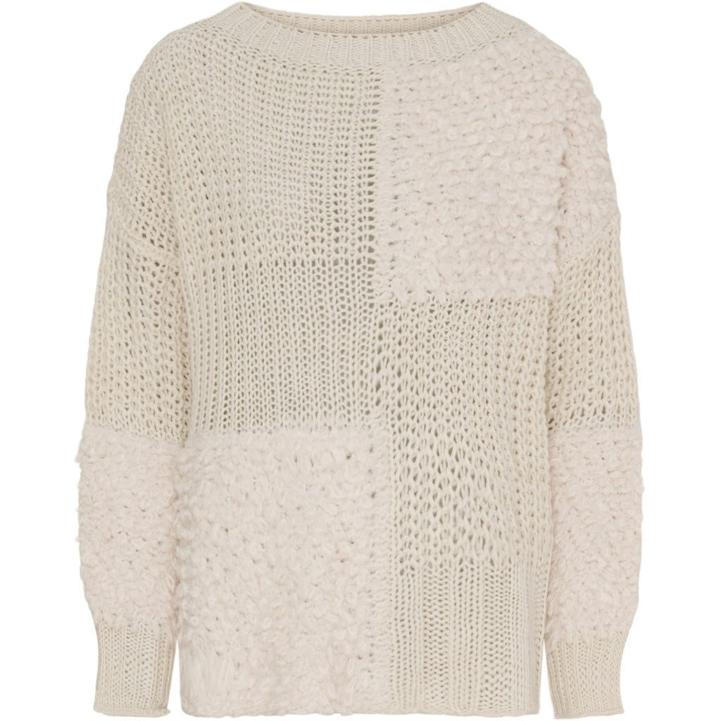 Stillpullover LaMarta-Cremefarbener Patchwork-Strickpullover