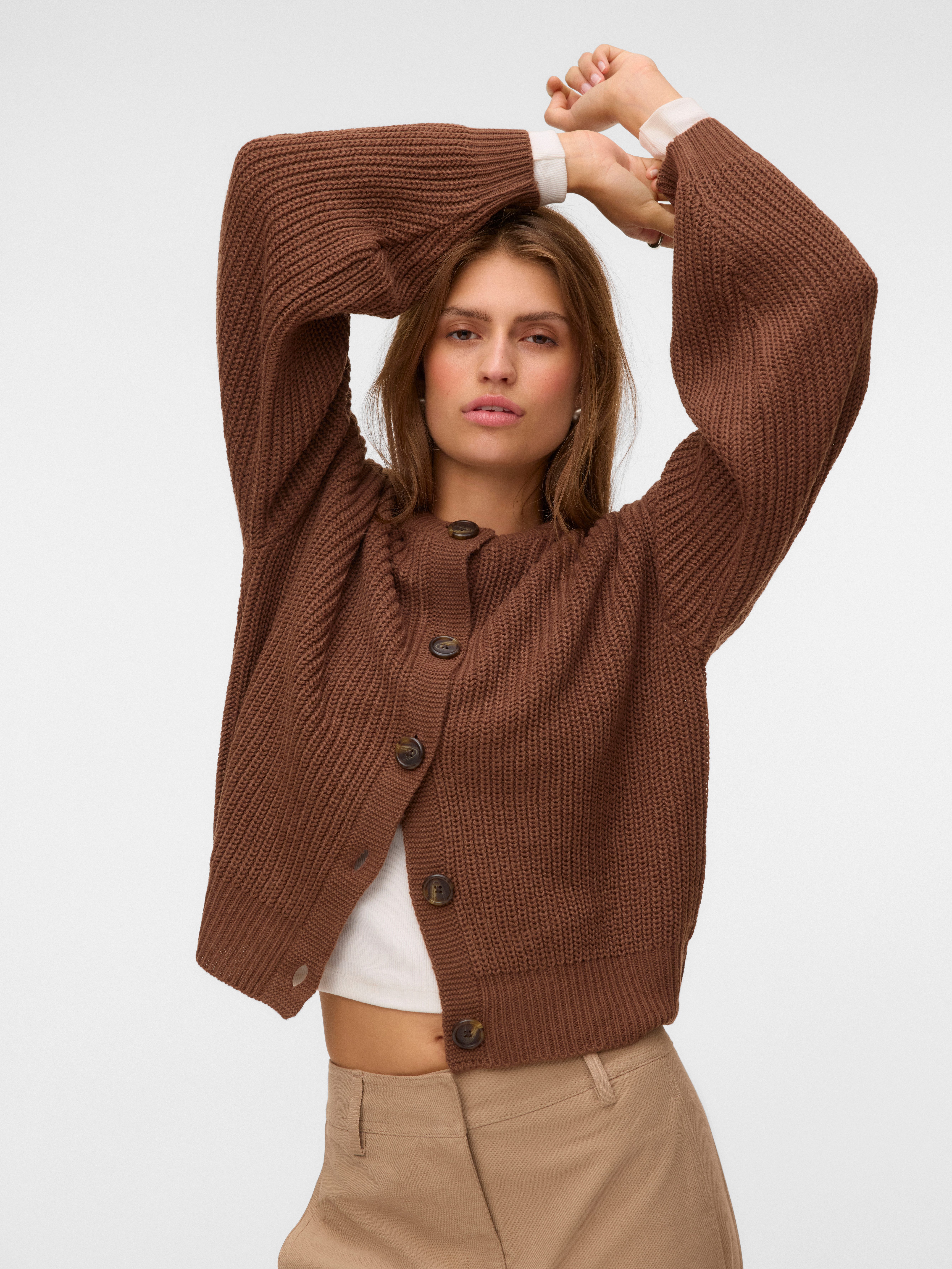 Vero Moda Strickjacke VMLEA LS O-NECK CARDIGAN NOOS Kunstfaser, loose fit