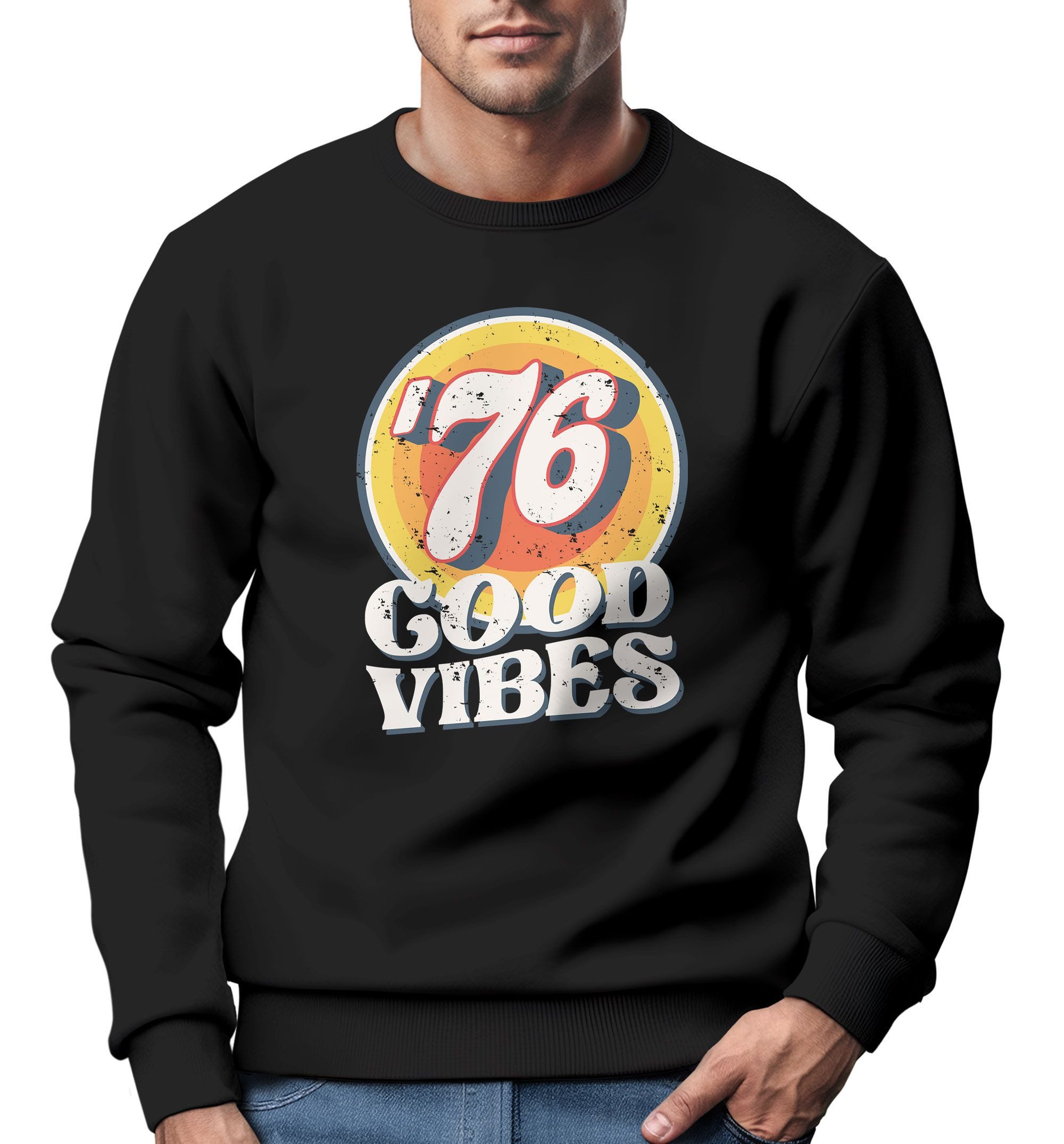 Sweatshirt Sweatshirt Herren Aufdruck Print Good Vibes Retro Vintage Grafik